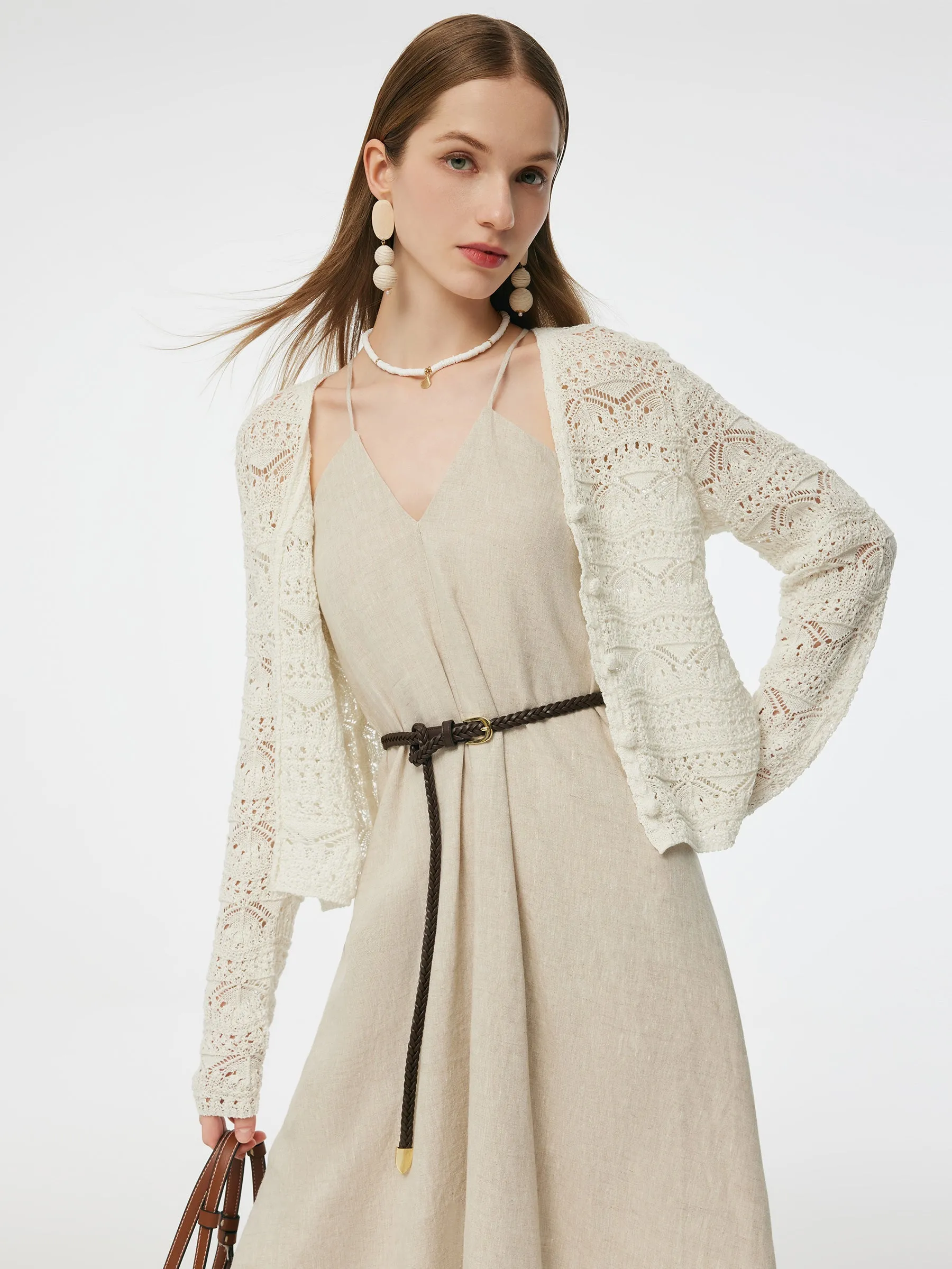 Linen Cotton Blend Women Openwork Cardigan sold by Goelia product image thumbnail 4