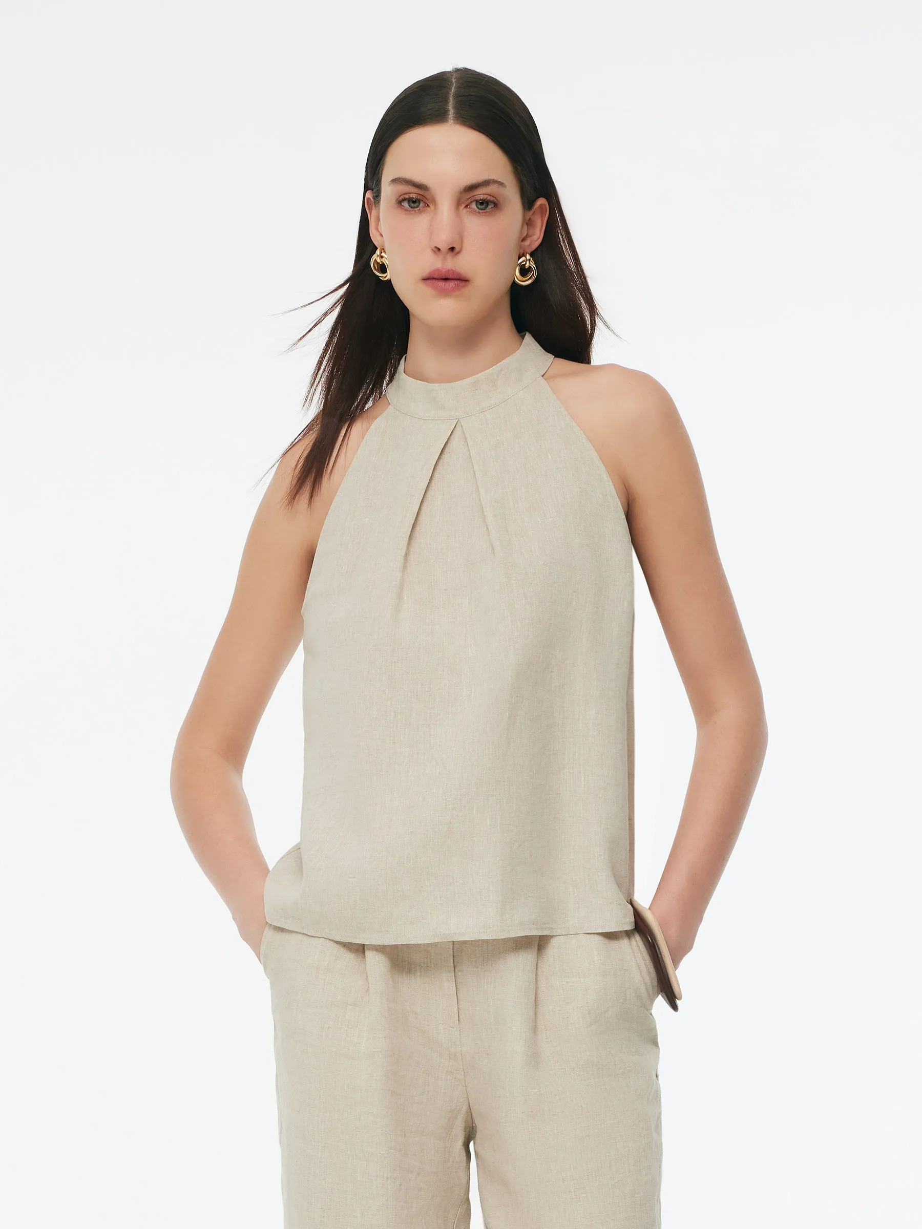 100% Linen Women Halter Tank Top sold by Goelia