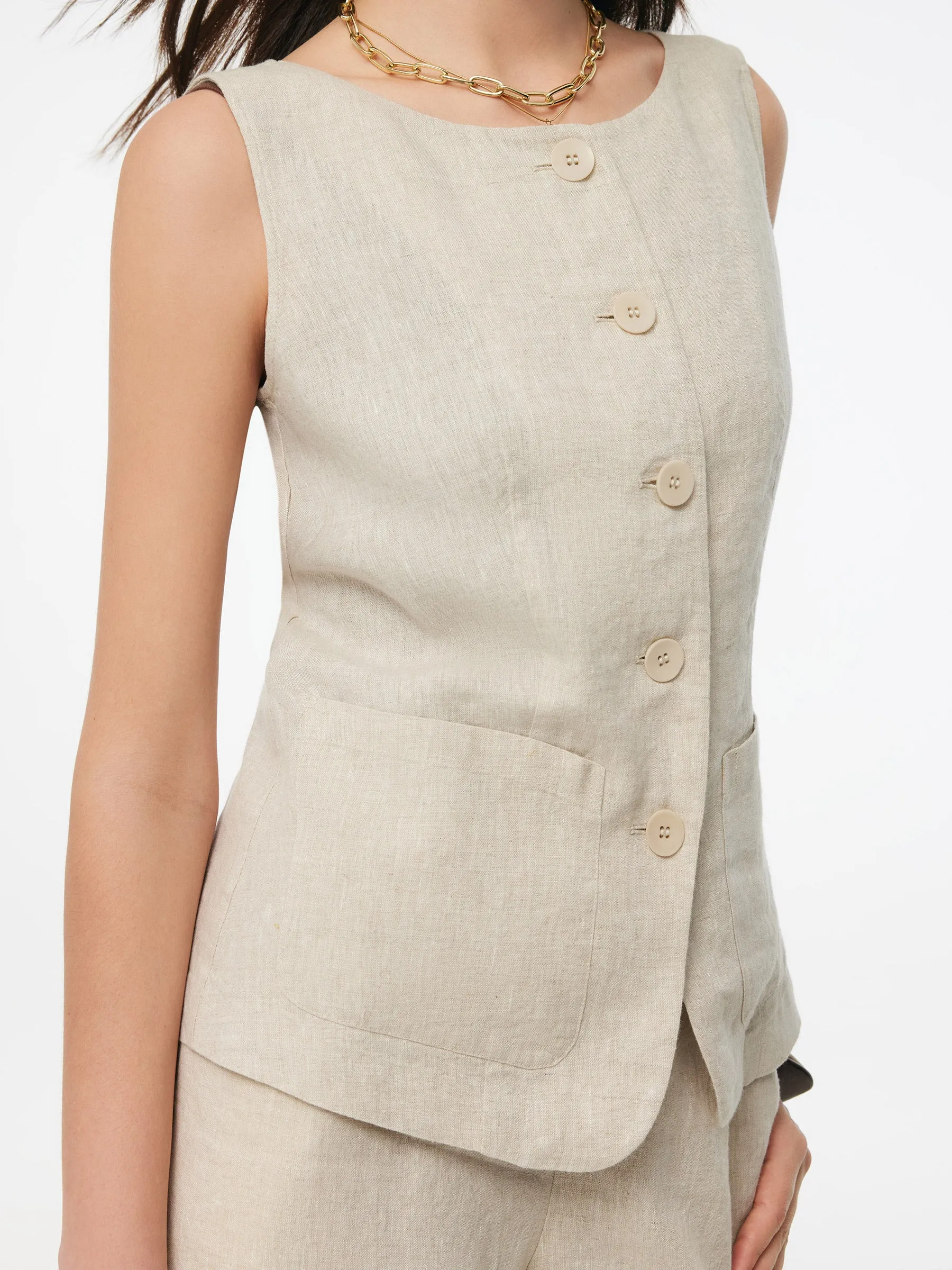 100% Linen Vest And Pants Two-Piece Set sold by Goelia product image thumbnail 5