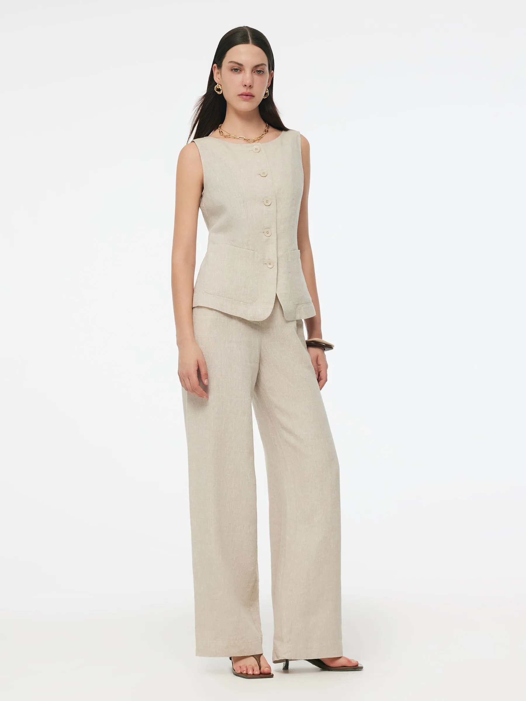 100% Linen Vest And Pants Two-Piece Set sold by Goelia product image thumbnail 4