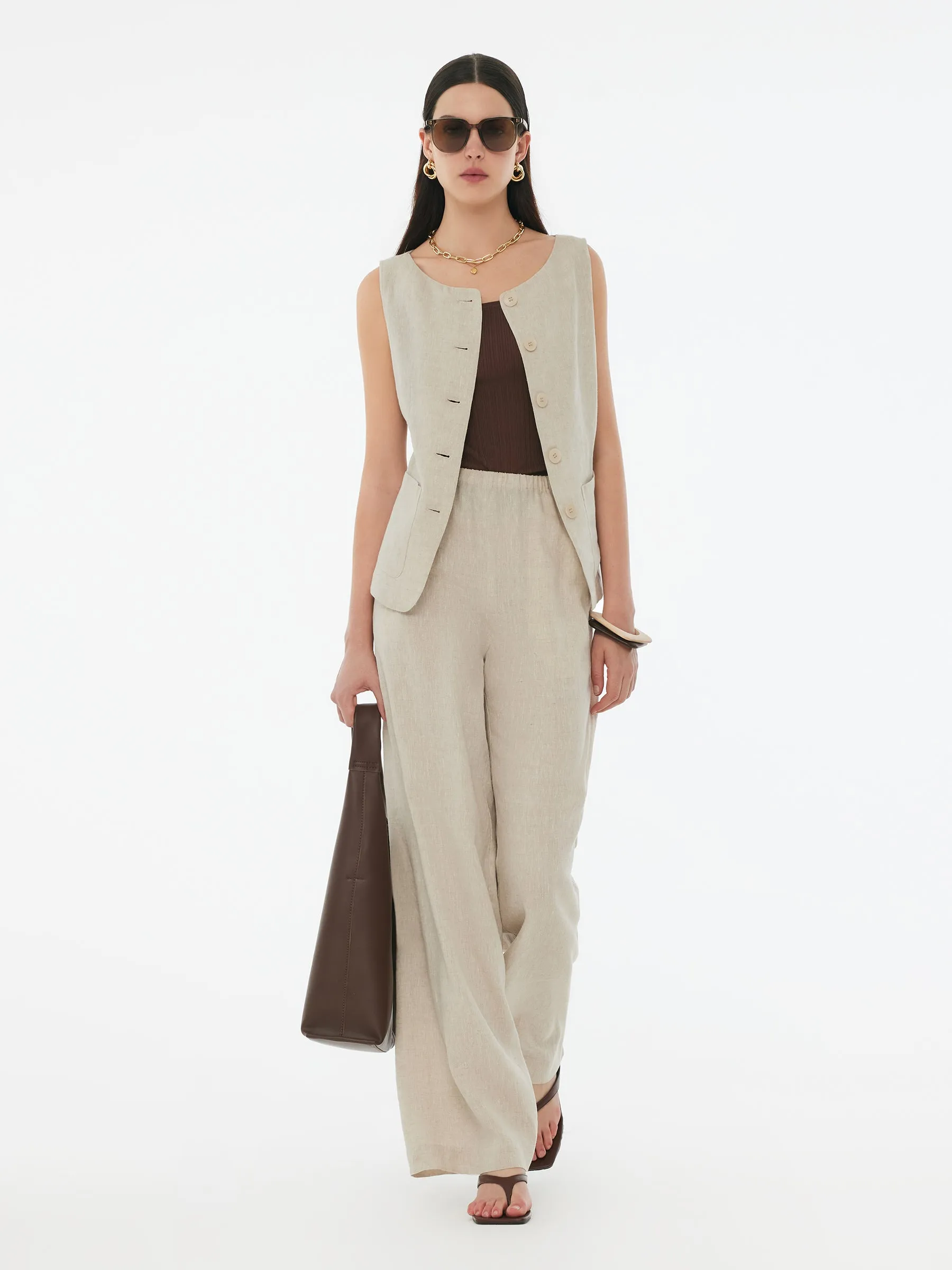100% Linen Vest And Pants Two-Piece Set sold by Goelia product image thumbnail 2