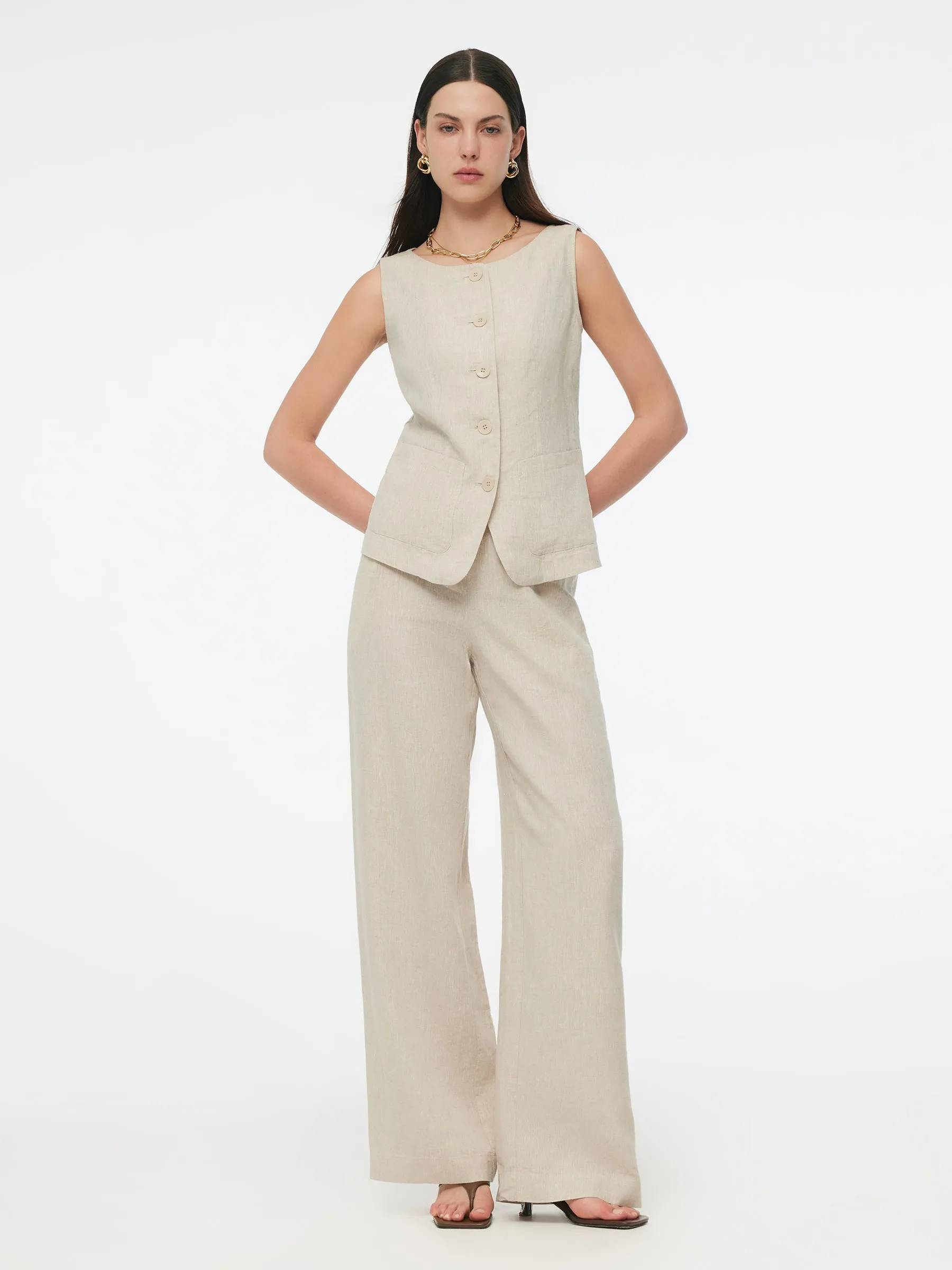 100% Linen Vest And Pants Two-Piece Set sold by Goelia