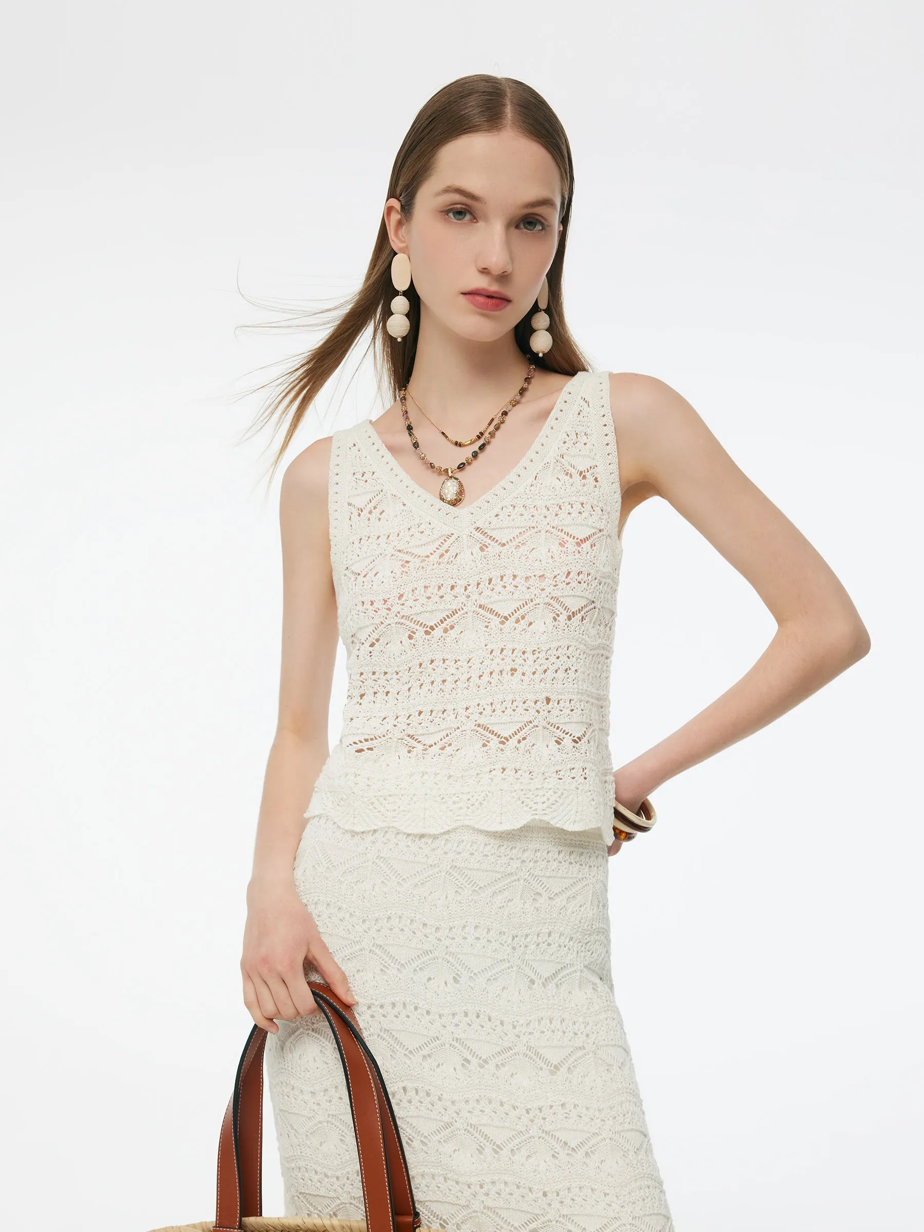 Linen Cotton Blend Women Openwork Tank Top sold by Goelia