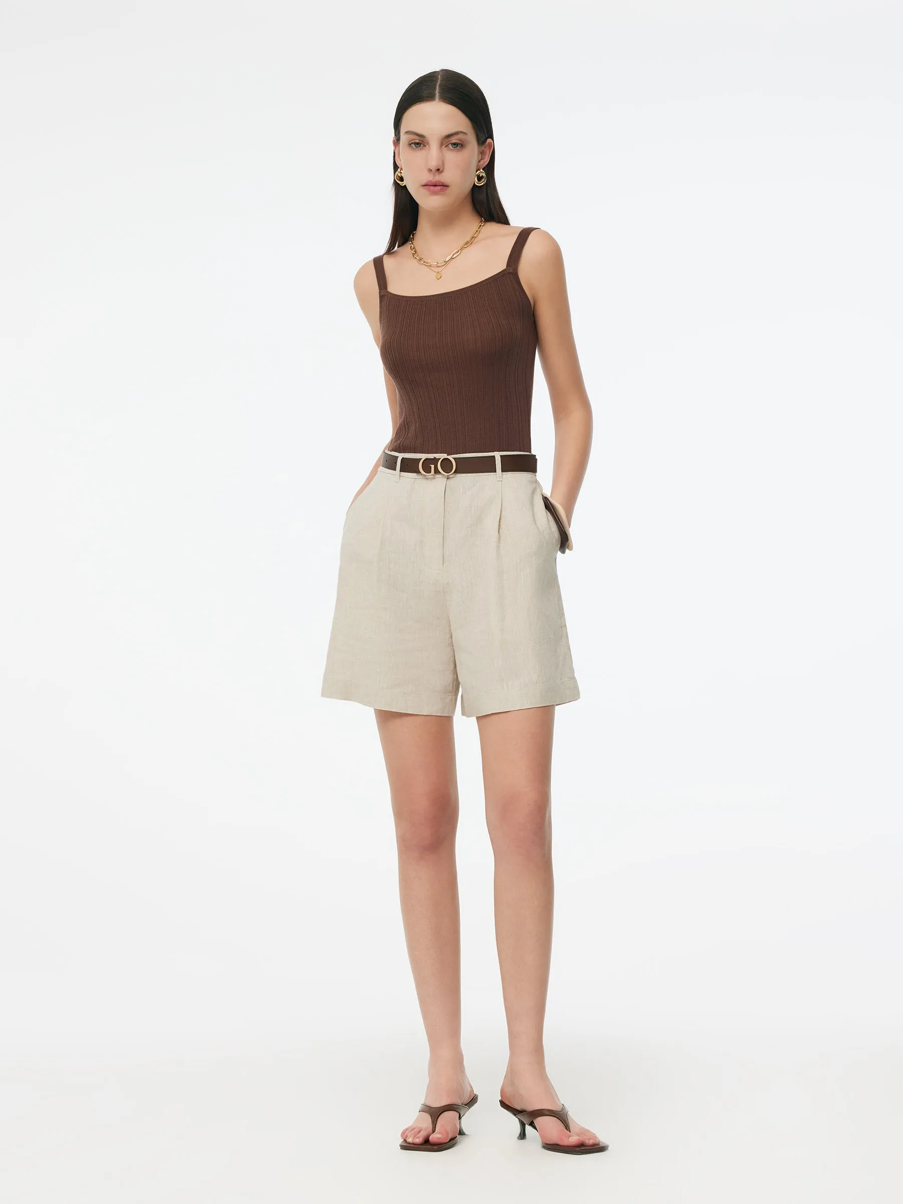 100% Linen Women Pocket Shorts sold by Goelia product image thumbnail 2