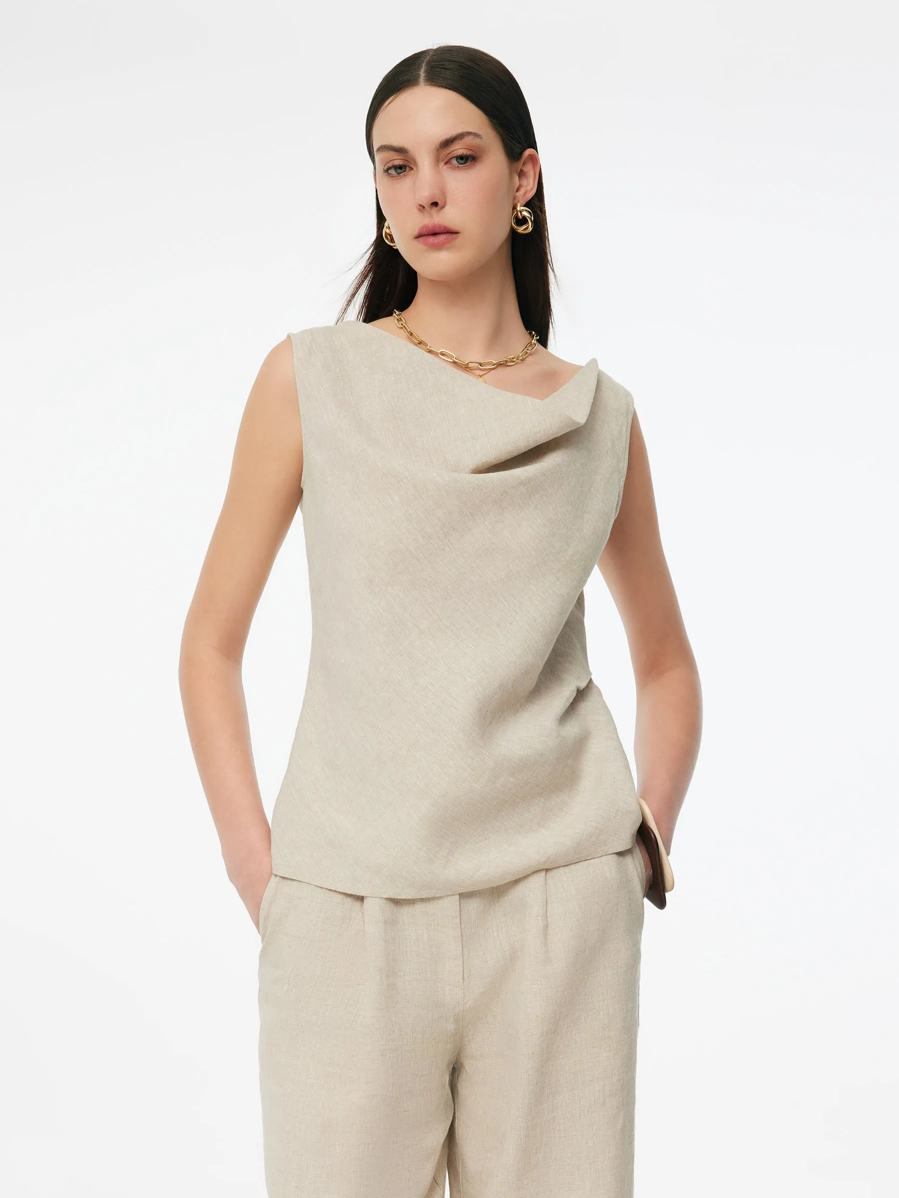 100% Linen Cowl Neck Women Tank Top sold by Goelia