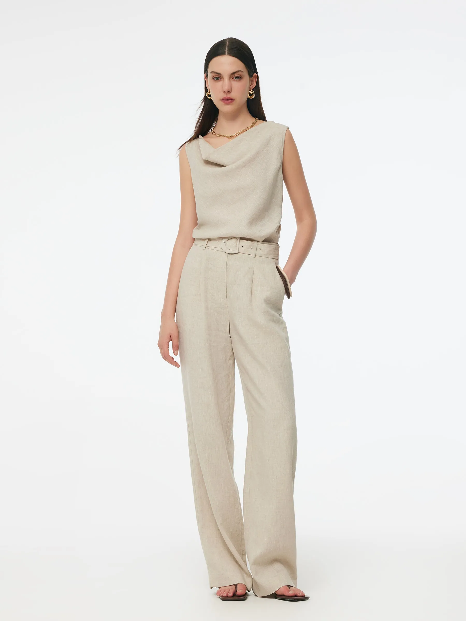 100% Linen Cowl Neck Women Tank Top sold by Goelia product image thumbnail 3