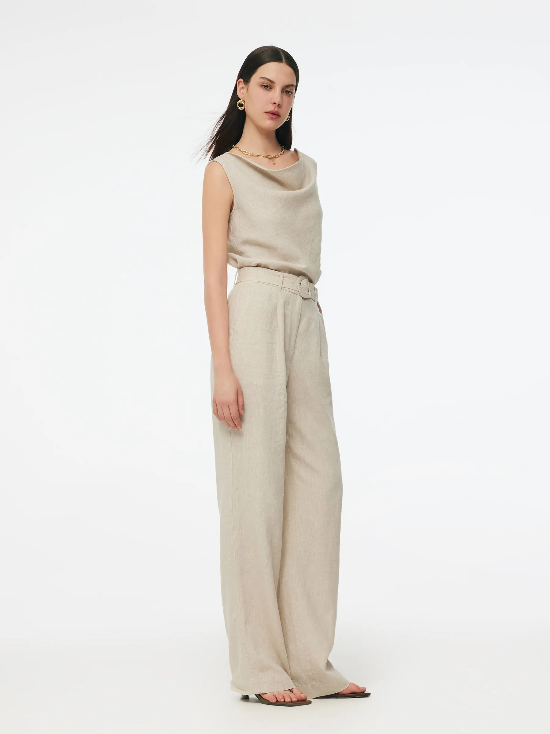 100% Linen Cowl Neck Women Tank Top sold by Goelia product image thumbnail 5