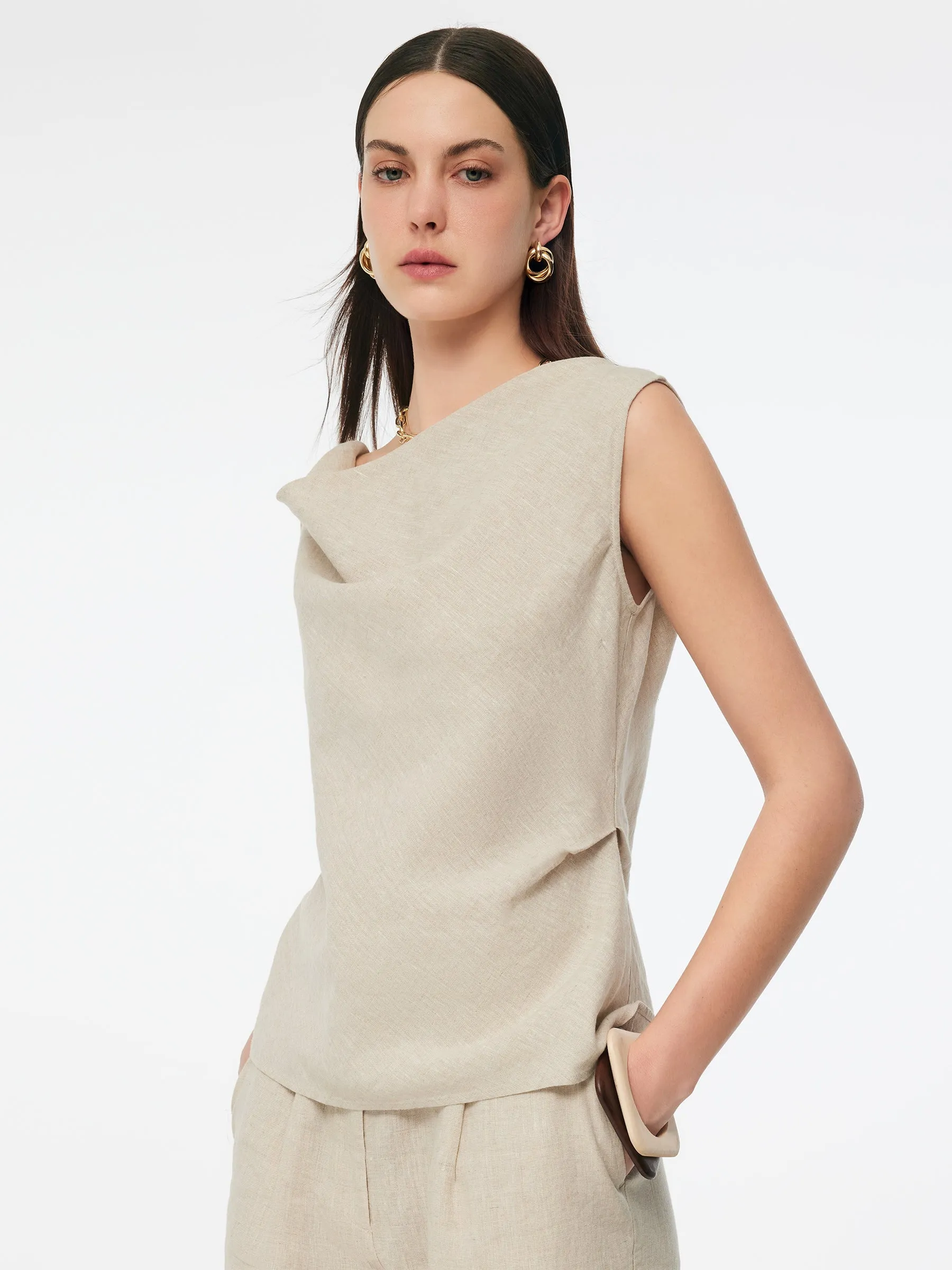 100% Linen Cowl Neck Women Tank Top sold by Goelia product image thumbnail 2