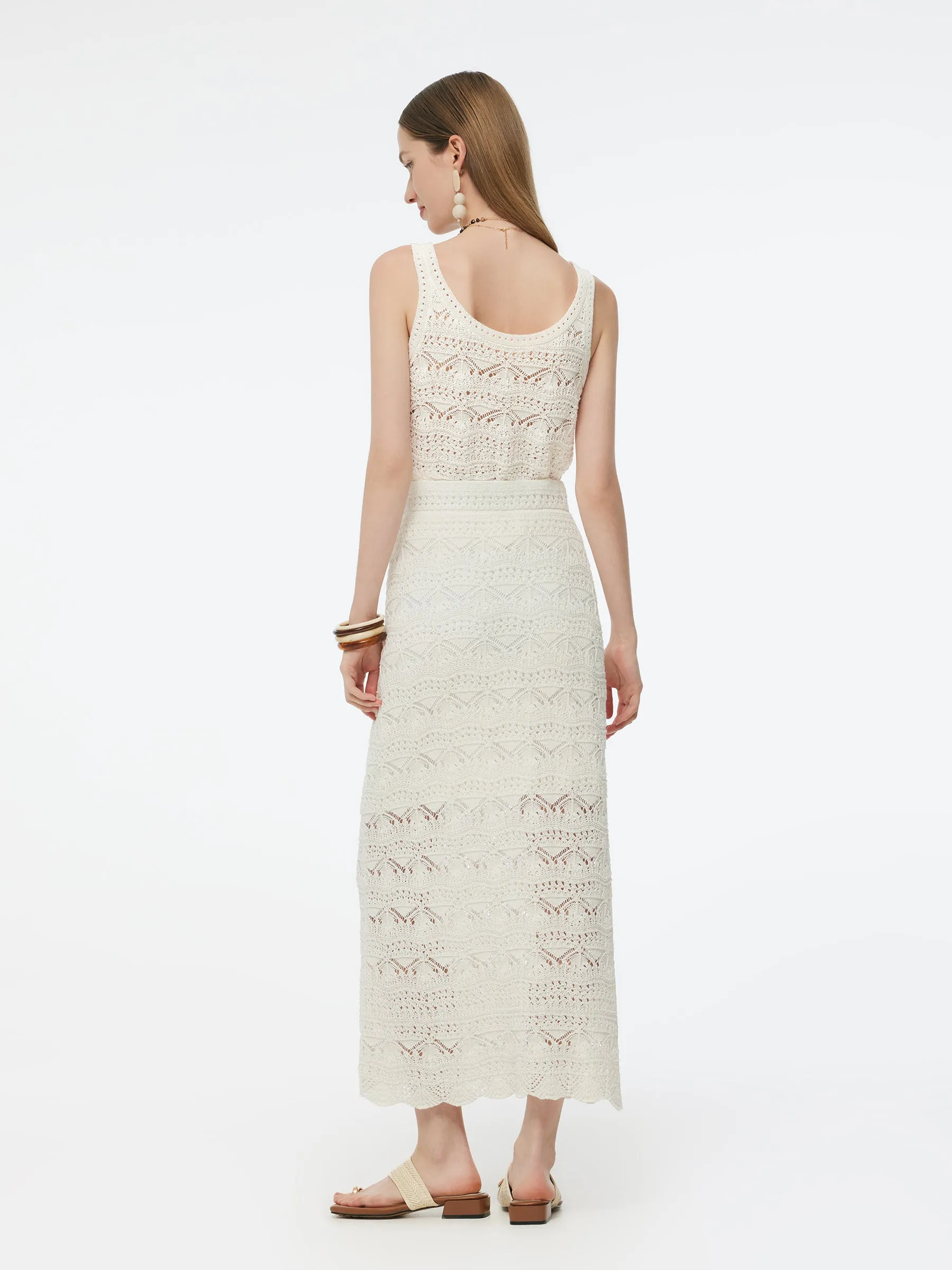 Linen Cotton Blend Women Side Slit Openwork Skirt sold by Goelia product image thumbnail 3