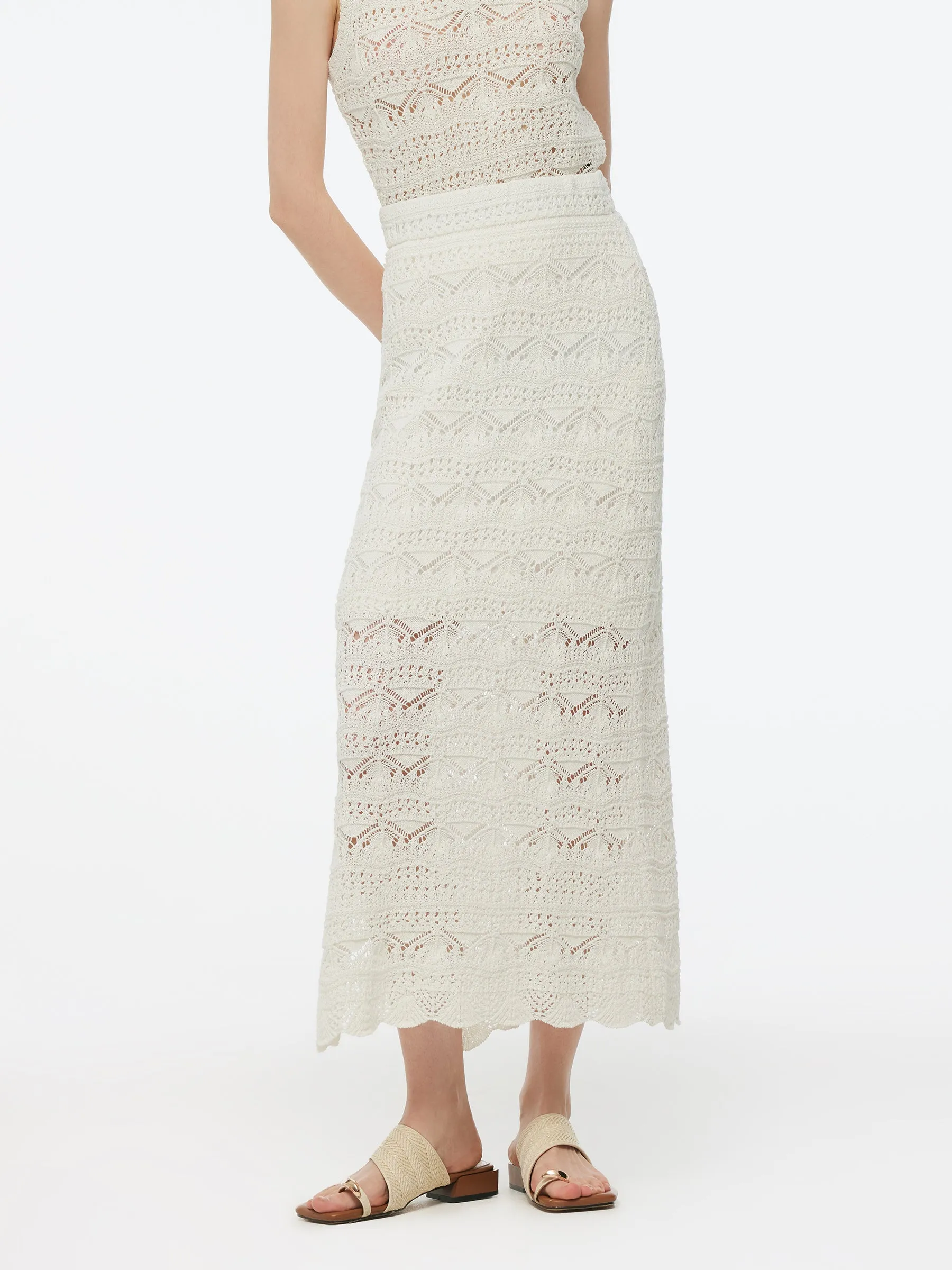 Linen Cotton Blend Women Side Slit Openwork Skirt sold by Goelia