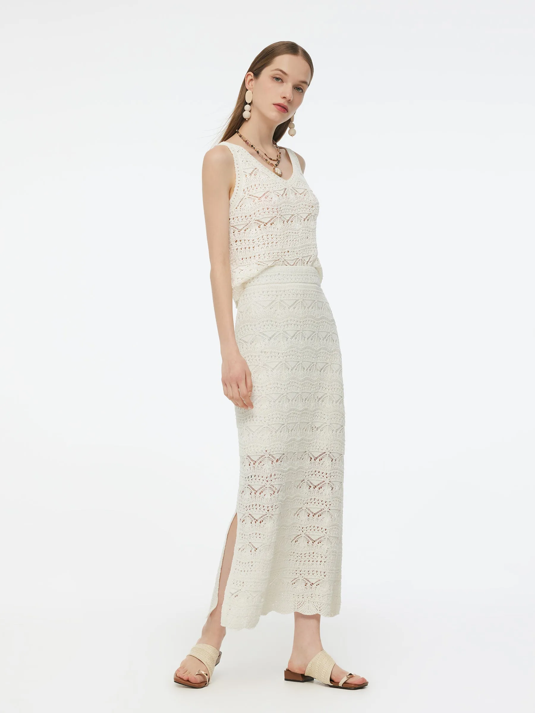 Linen Cotton Blend Women Side Slit Openwork Skirt sold by Goelia product image thumbnail 4