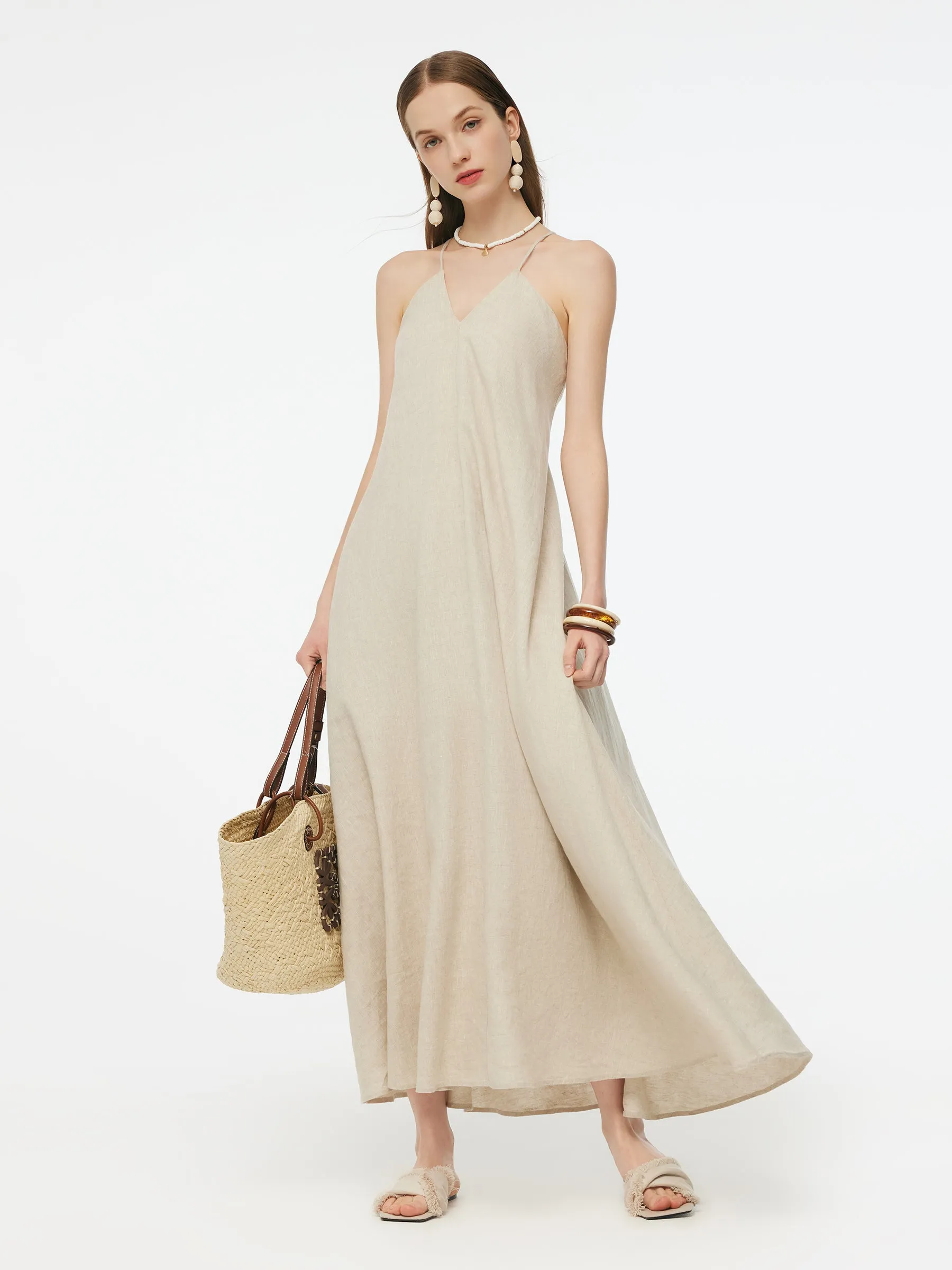 100% Linen Women Backless Strap Maxi Dress sold by Goelia product image thumbnail 3