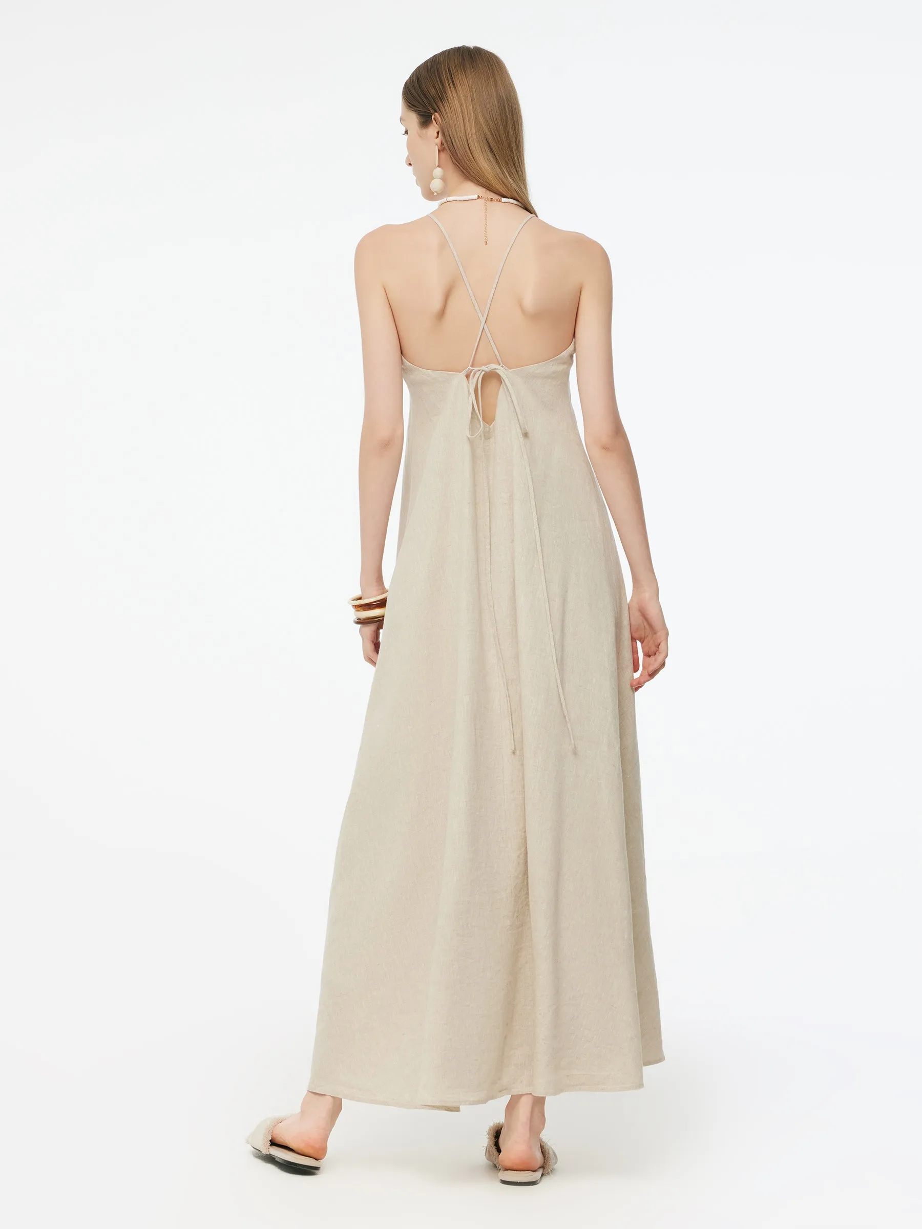 100% Linen Women Backless Strap Maxi Dress sold by Goelia product image thumbnail 2