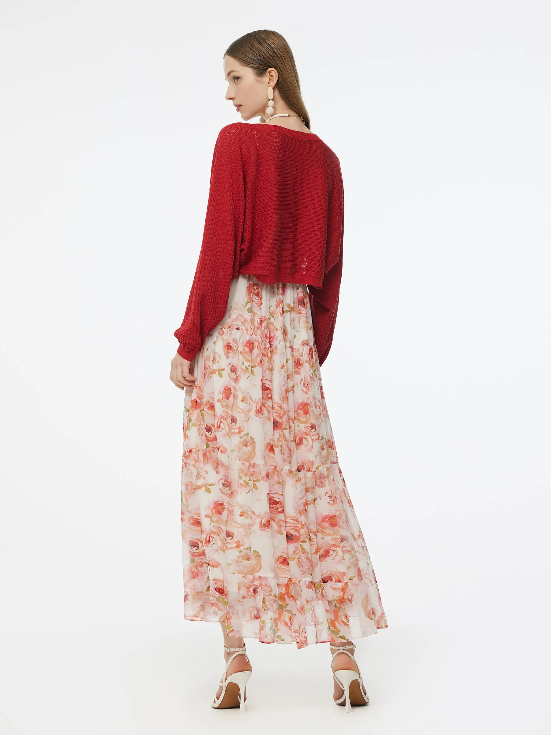 10MM Mulberry Silk Rose Print Strap Maxi Dress And Cardigan Two-Piece Set sold by Goelia product image thumbnail 3