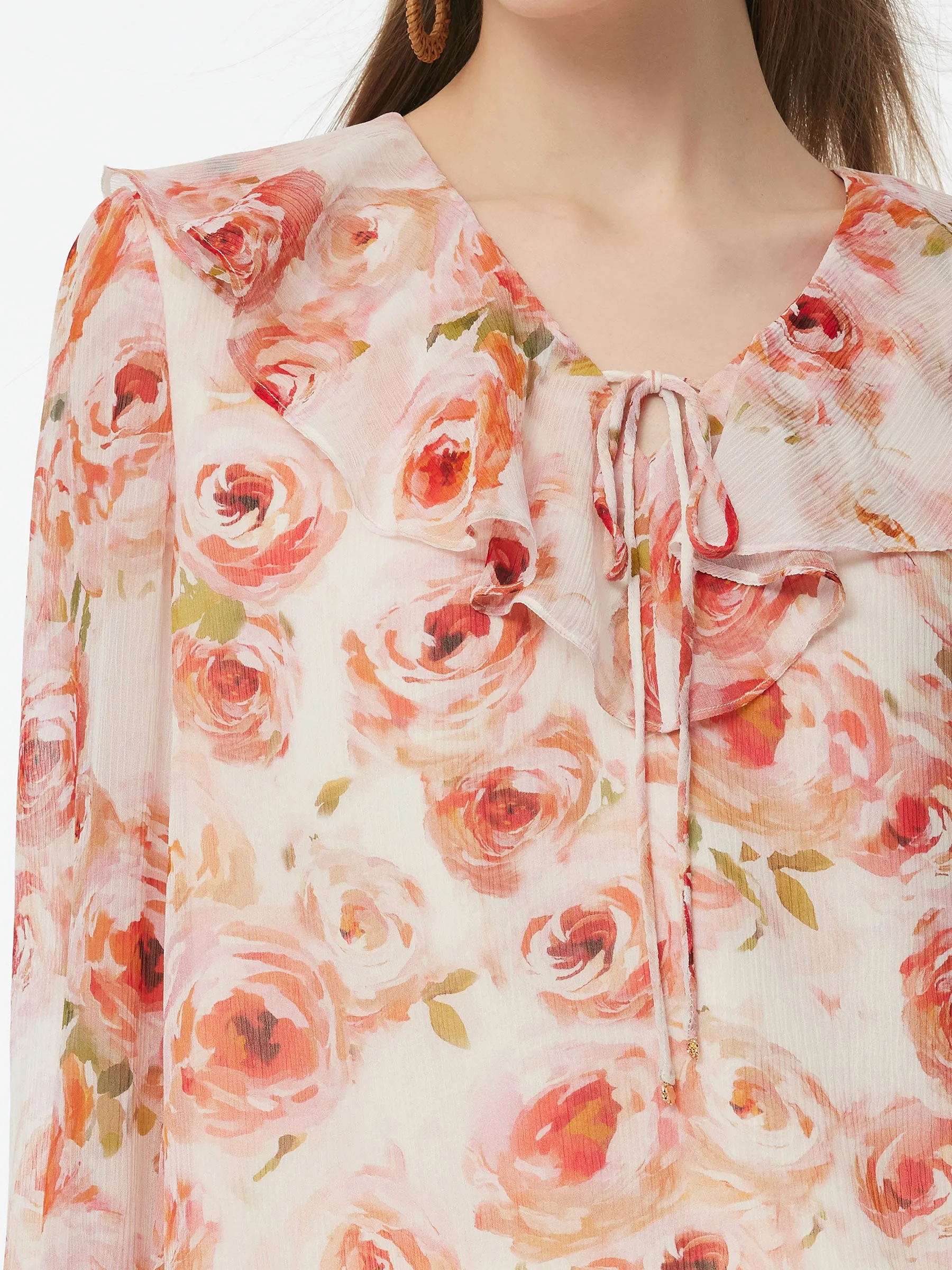 10MM Mulberry Silk Rose Print Tie Front Women Blouse sold by Goelia product image thumbnail 5