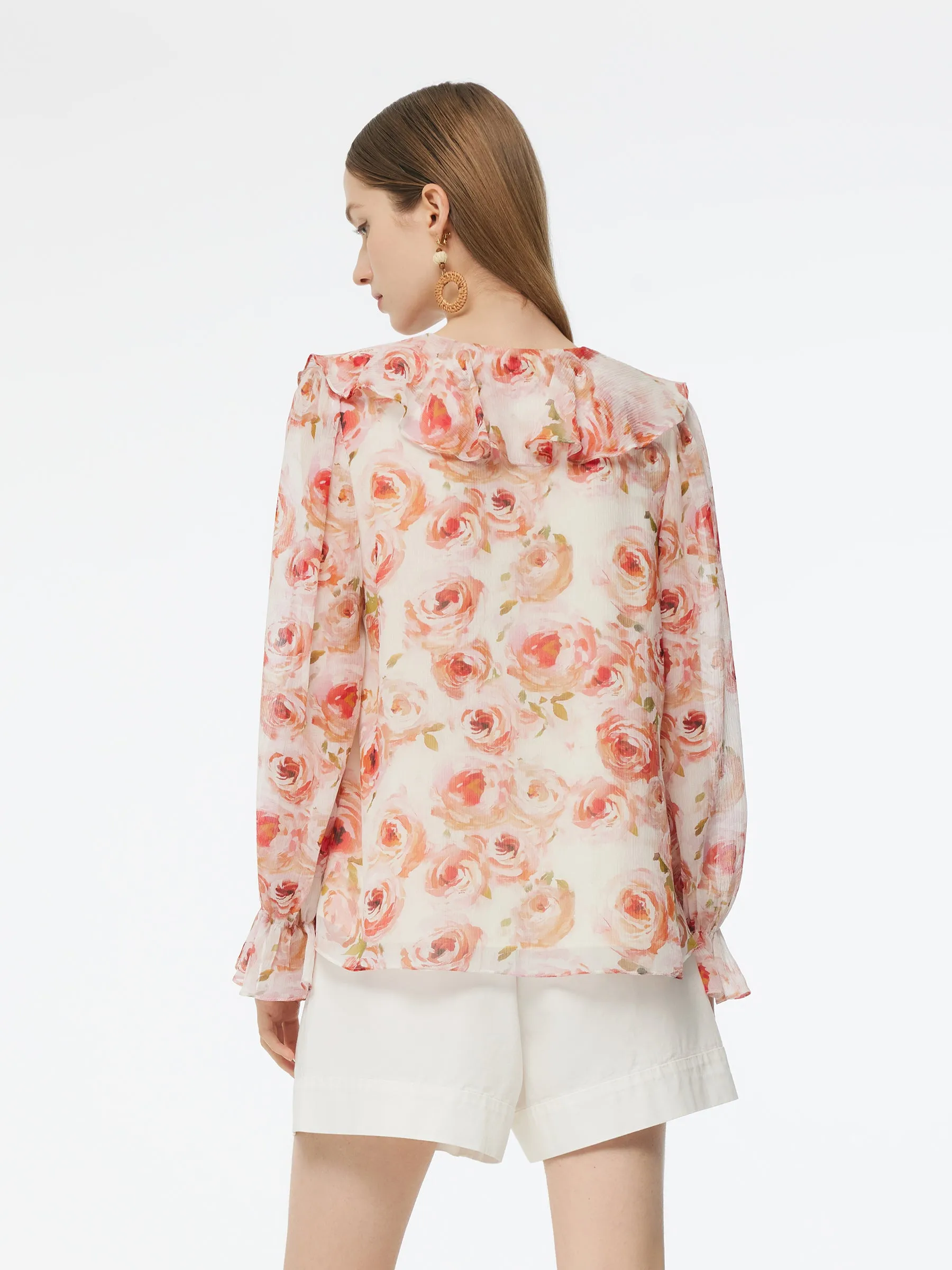10MM Mulberry Silk Rose Print Tie Front Women Blouse sold by Goelia product image thumbnail 3