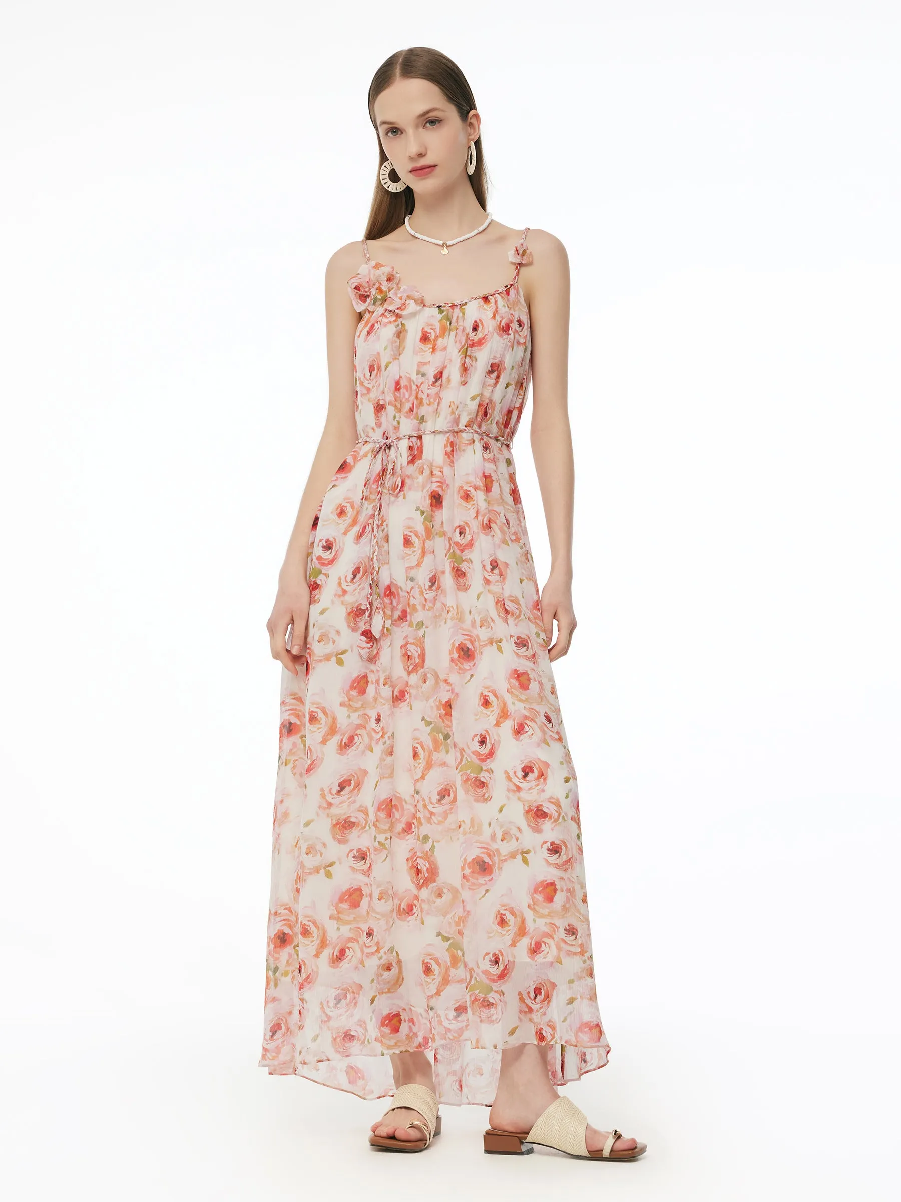 10MM Mulberry Silk Rose Print Women Strap Maxi Dress sold by Goelia product image thumbnail 3