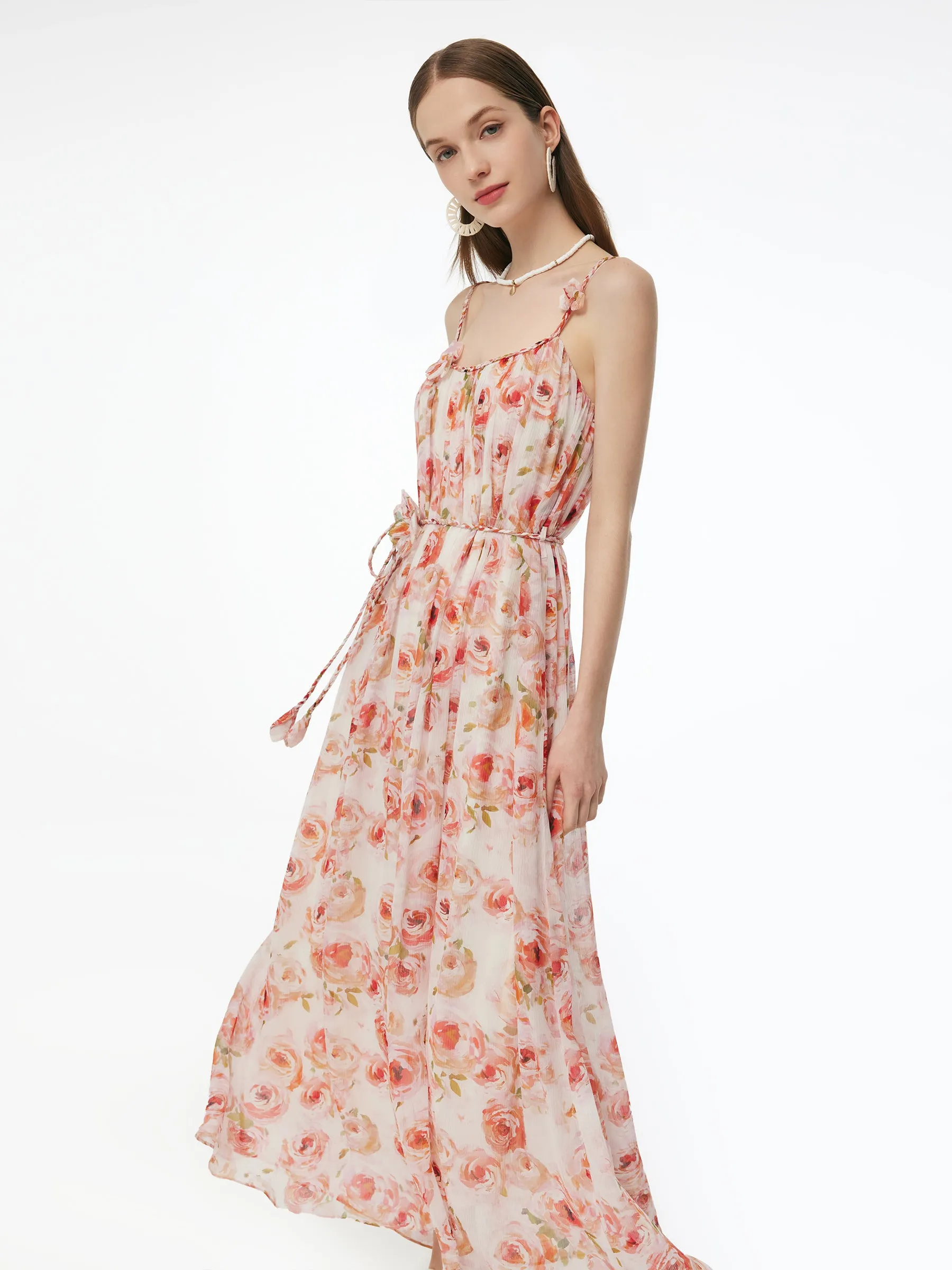 10MM Mulberry Silk Rose Print Women Strap Maxi Dress sold by Goelia product image thumbnail 5