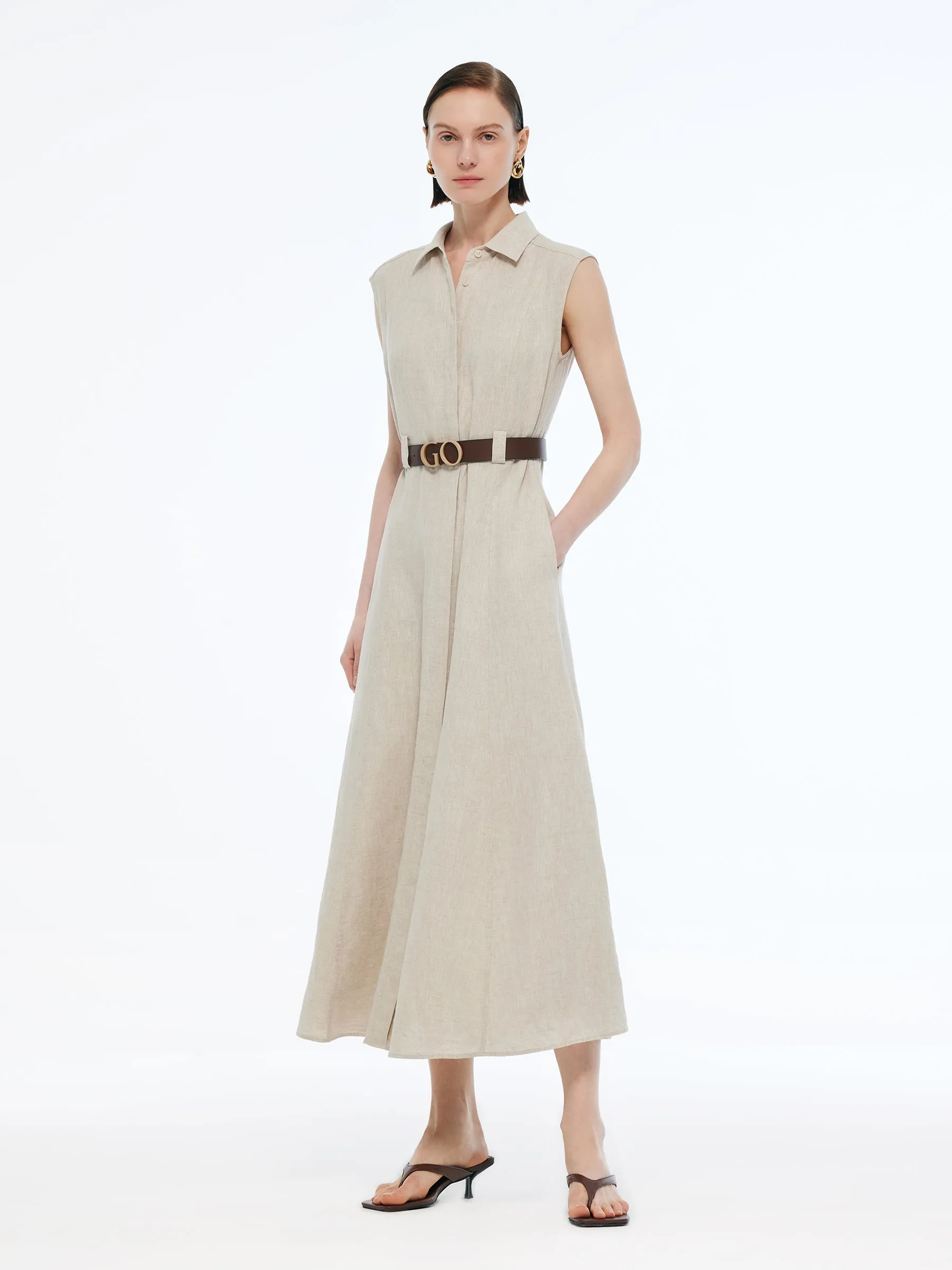 100% Linen Women Vest Maxi Shirt Dress With Belt sold by Goelia product image thumbnail 4