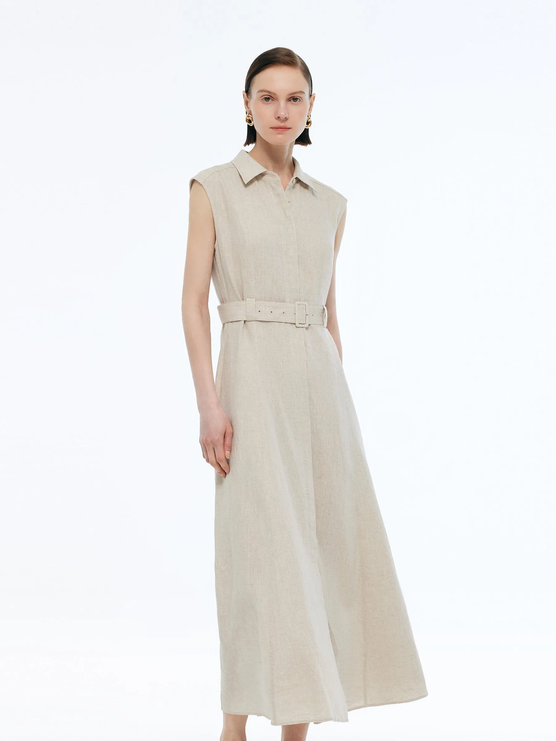 100% Linen Women Vest Maxi Shirt Dress With Belt sold by Goelia