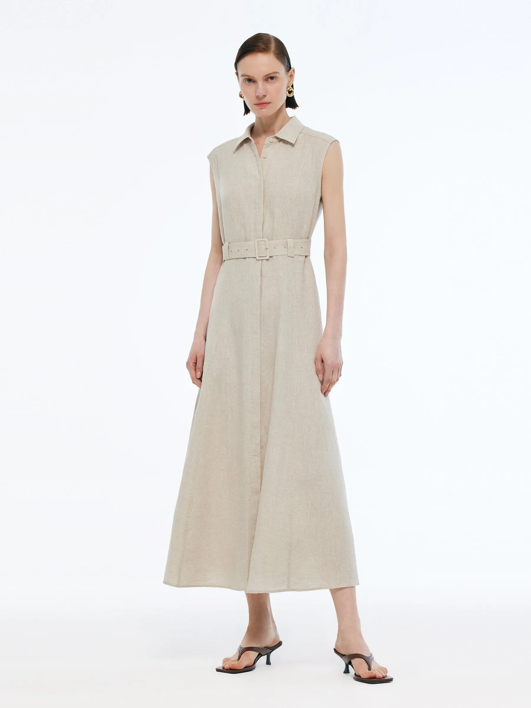 100% Linen Women Vest Maxi Shirt Dress With Belt sold by Goelia product image thumbnail 2