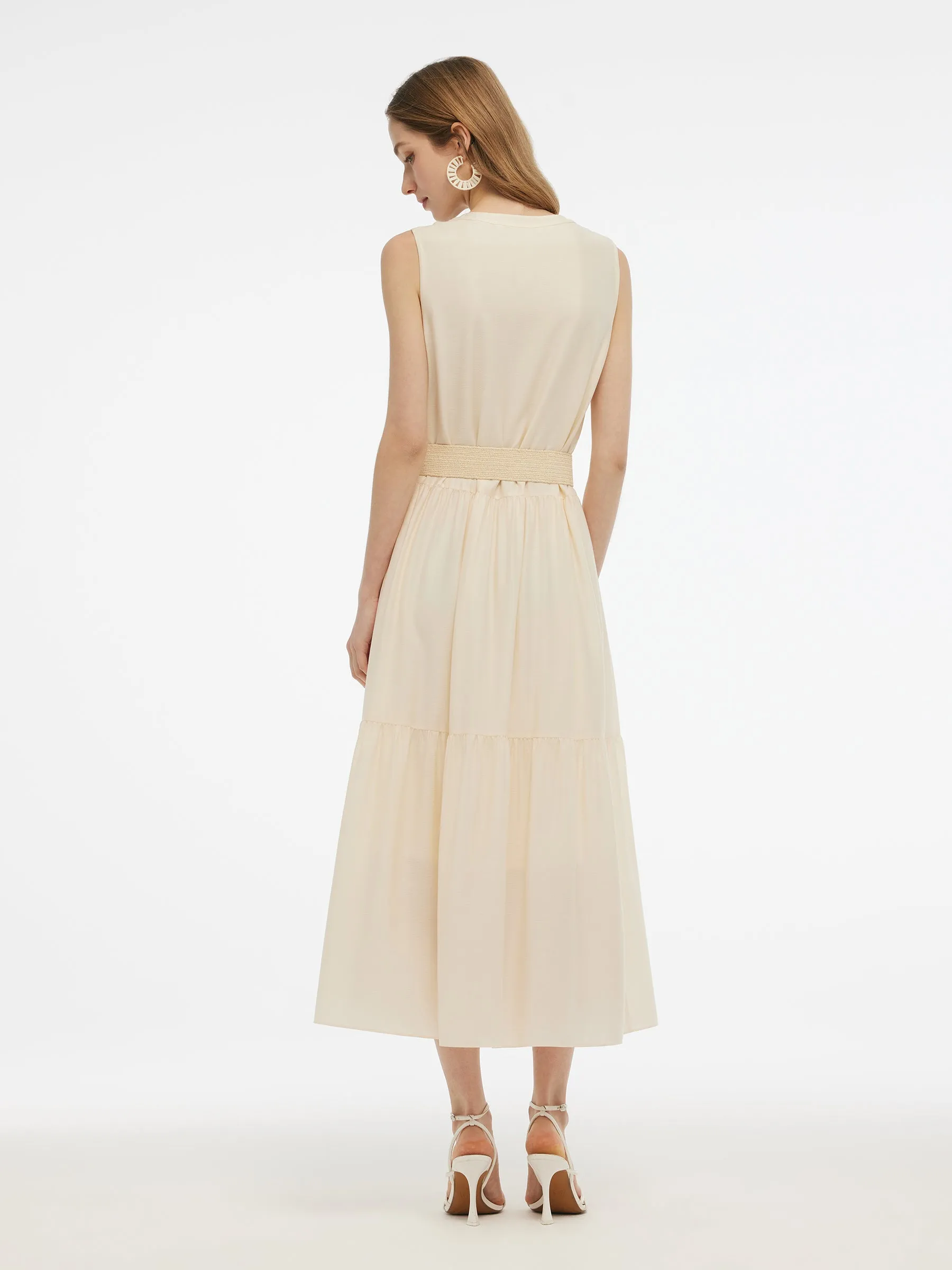 Acetate Blend Loose Fit Women A-Line Maxi Vest Dress With Belt sold by Goelia product image thumbnail 3