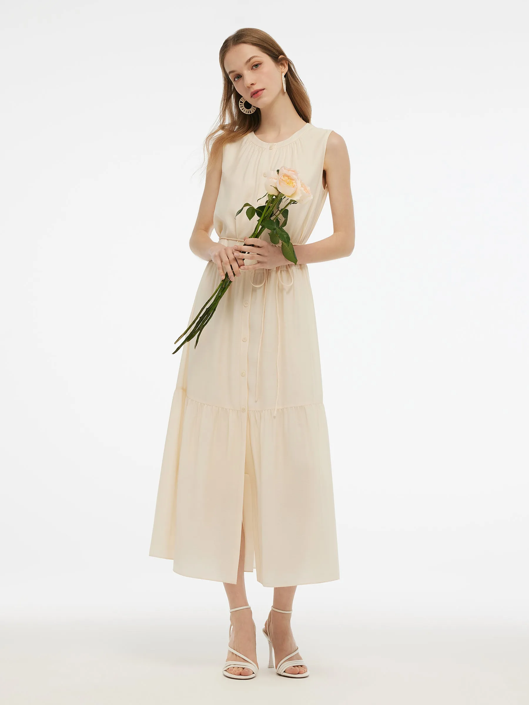 Acetate Blend Loose Fit Women A-Line Maxi Vest Dress With Belt sold by Goelia product image thumbnail 2