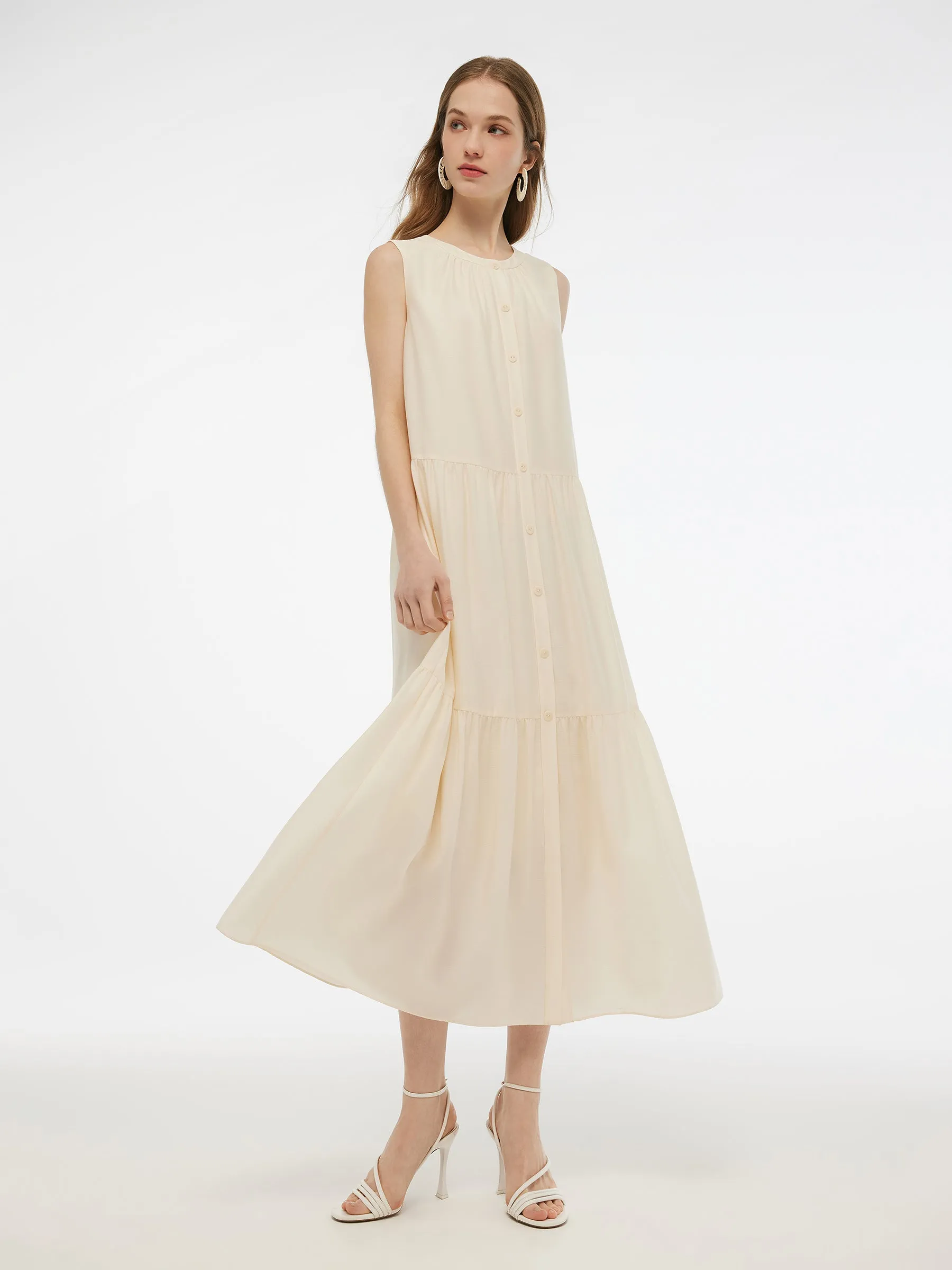 Acetate Blend Loose Fit Women A-Line Maxi Vest Dress With Belt sold by Goelia product image thumbnail 4