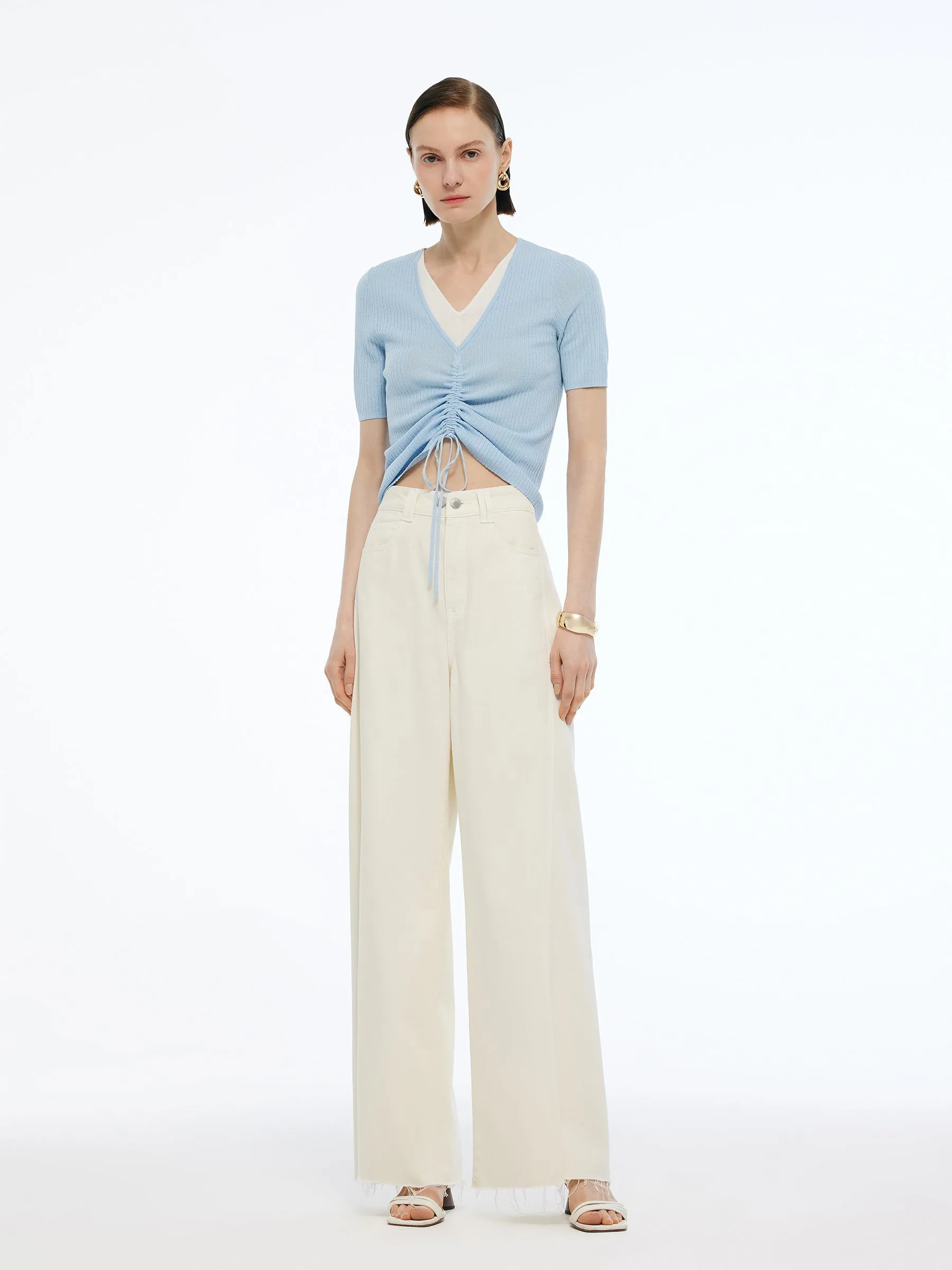 Lyocell Blend Drawstring Women Patchwork Knit Top sold by Goelia product image thumbnail 2