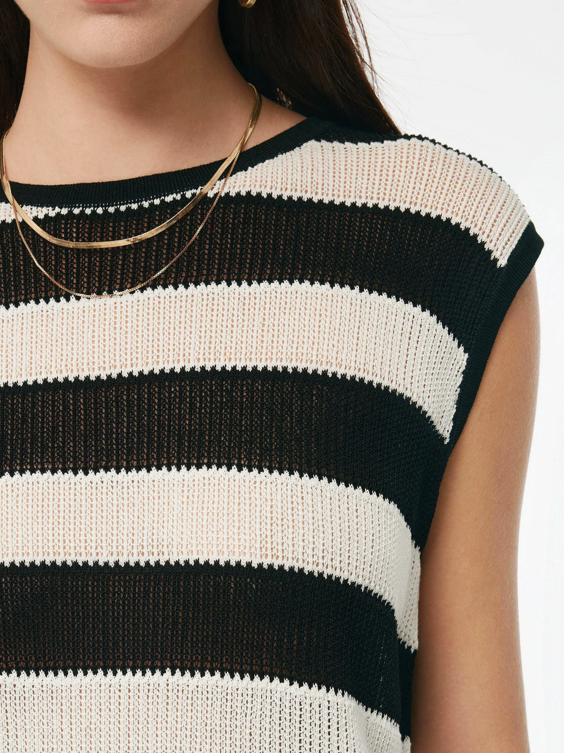 Tencel Blend Stripe Curved Hem Women Knit Tank Top sold by Goelia product image thumbnail 5