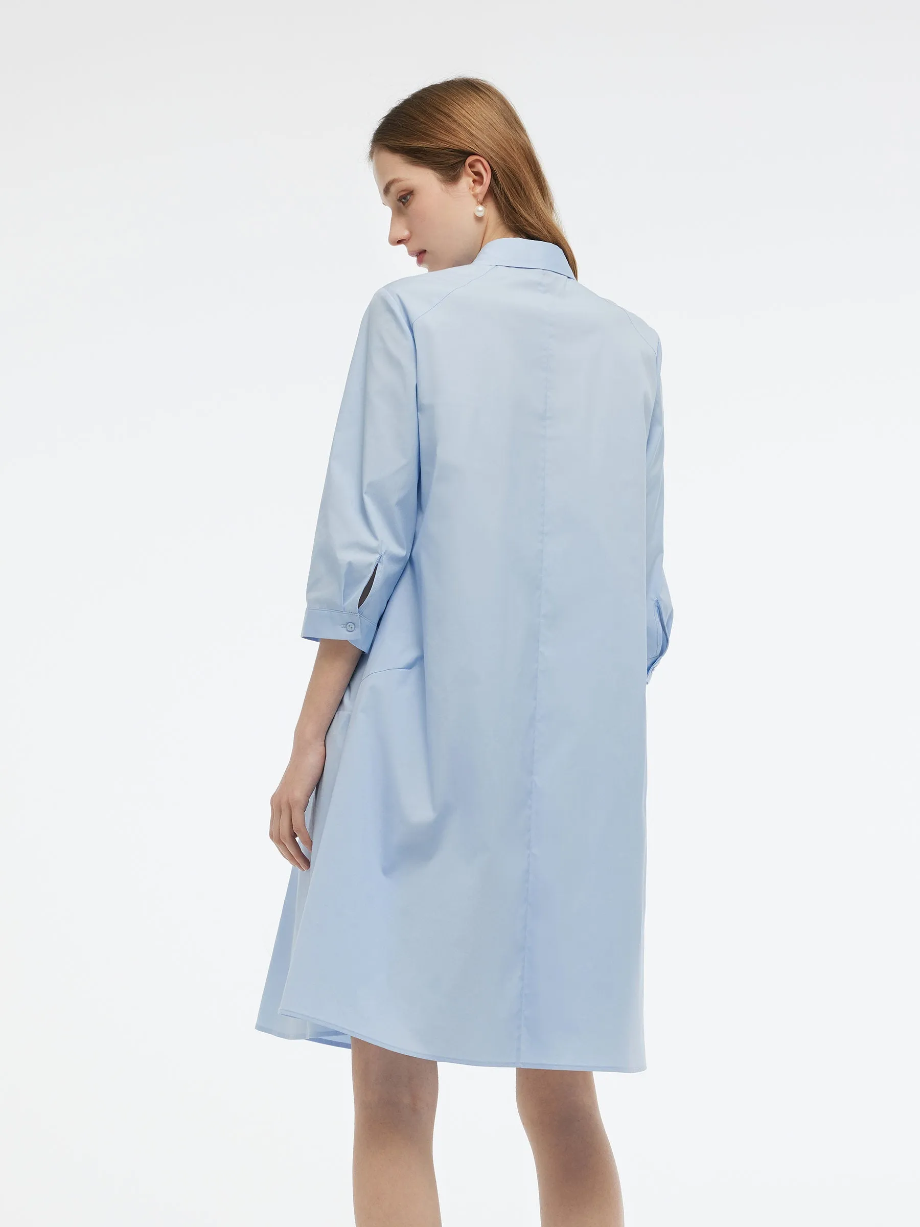 A-Line Button Up Women 3/4 Sleeve Shirt Midi Dress With Ribbon sold by Goelia product image thumbnail 3