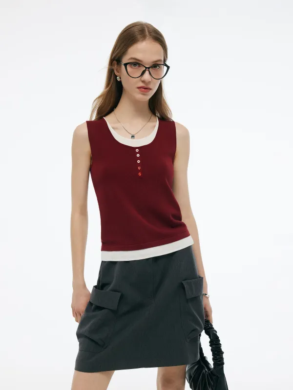 Lyocell Blend Faux-Layered Women Knit Tank Top made by Goelia