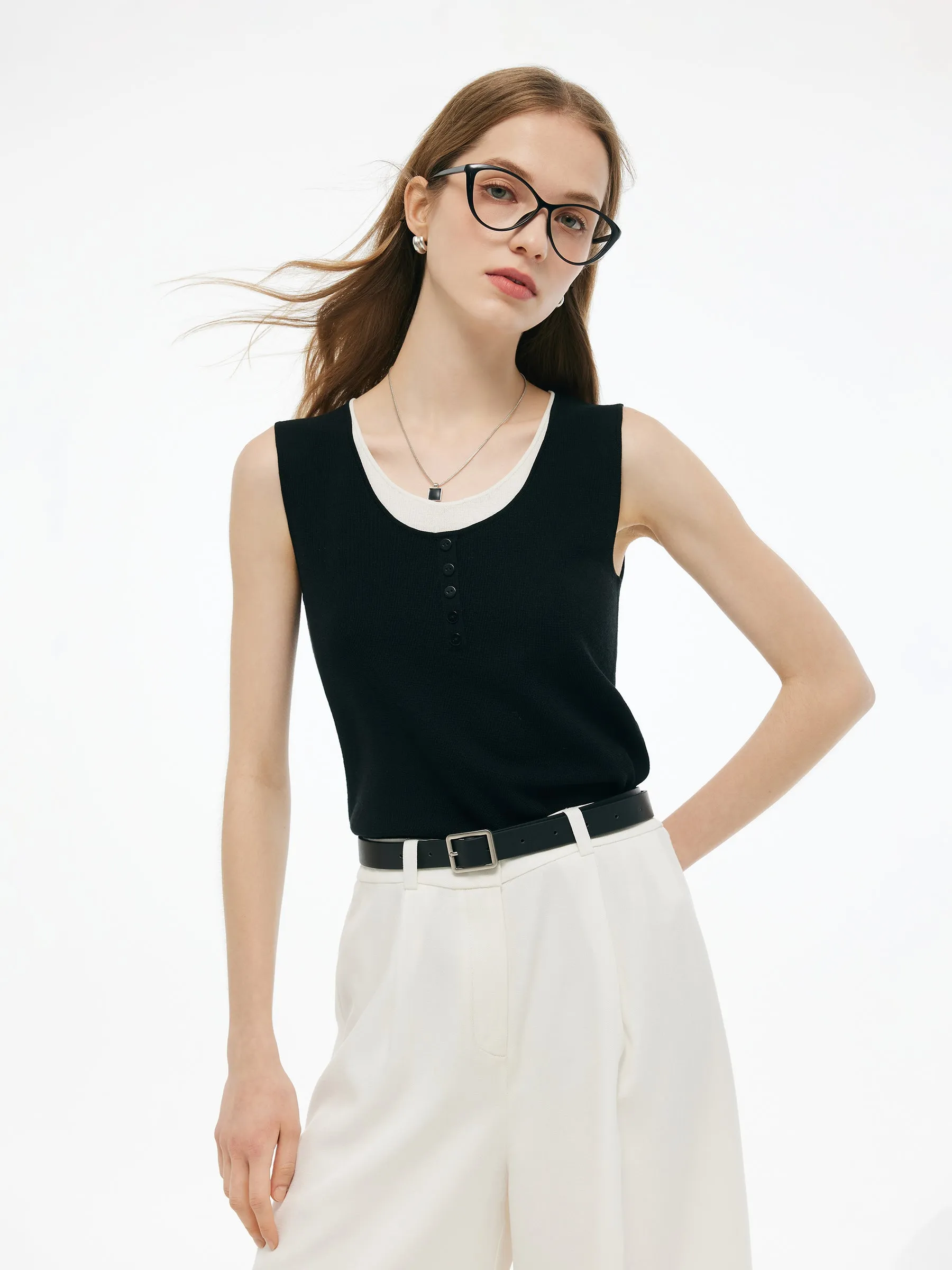 Lyocell Blend Faux-Layered Women Knit Tank Top sold by Goelia product image thumbnail 3