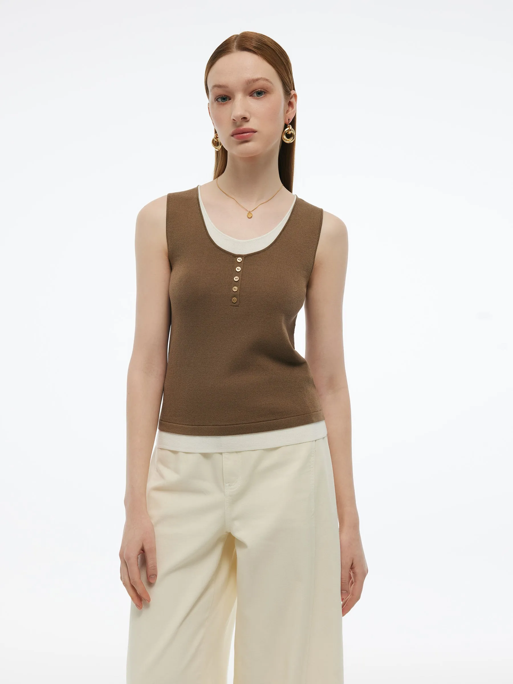 Lyocell Blend Faux-Layered Women Knit Tank Top sold by Goelia product image thumbnail 2