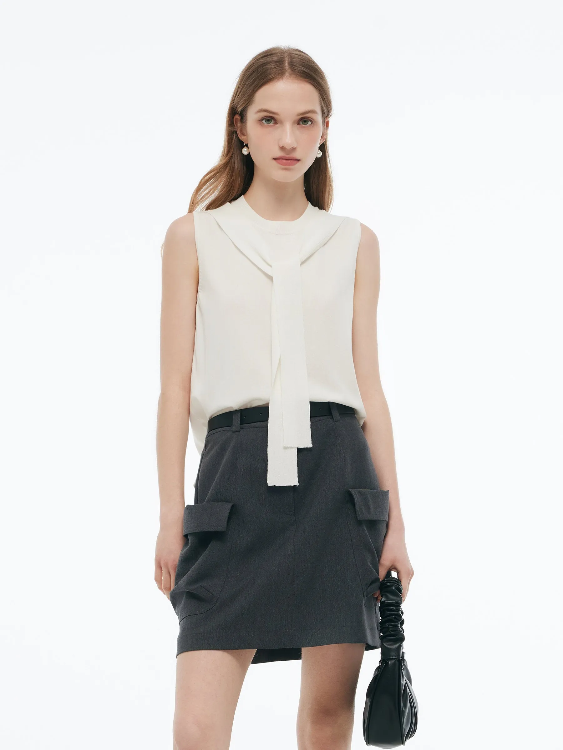 Tencel Blend Tie Front Women Knit Tank Top sold by Goelia