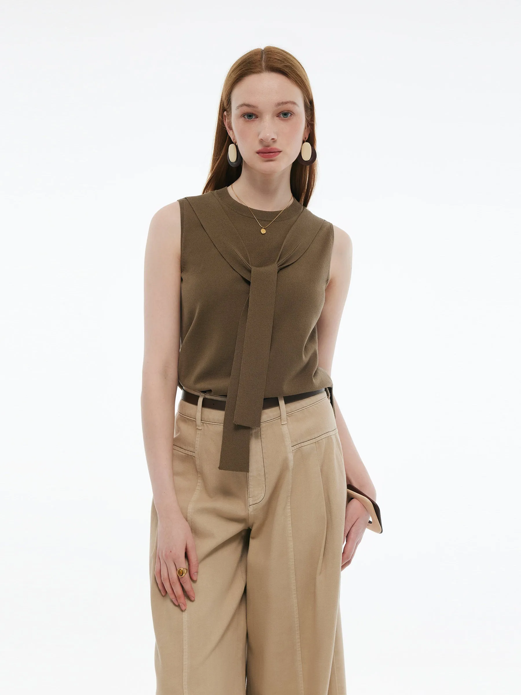 Tencel Blend Tie Front Women Knit Tank Top sold by Goelia product image thumbnail 2