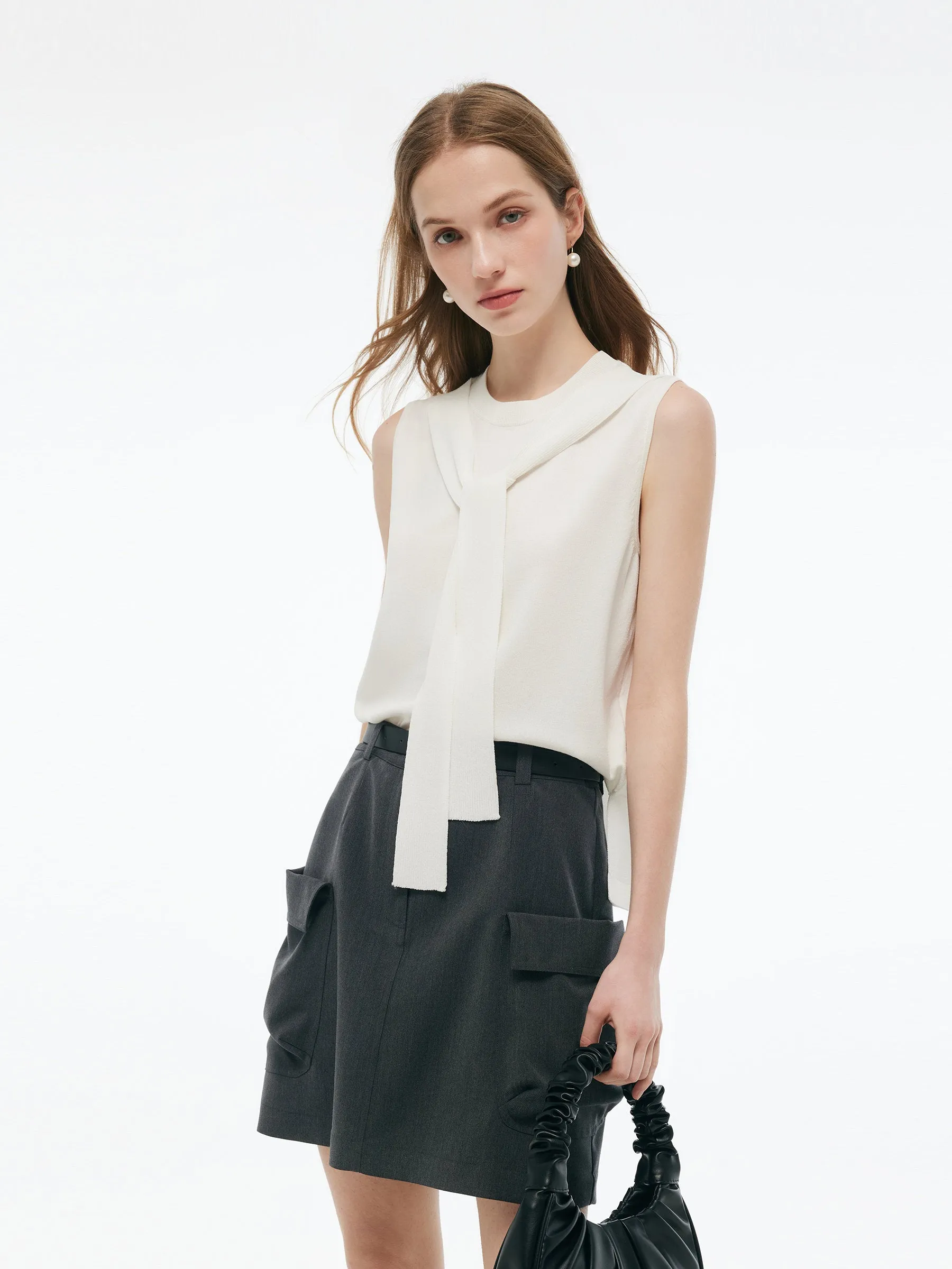 Tencel Blend Tie Front Women Knit Tank Top sold by Goelia product image thumbnail 3