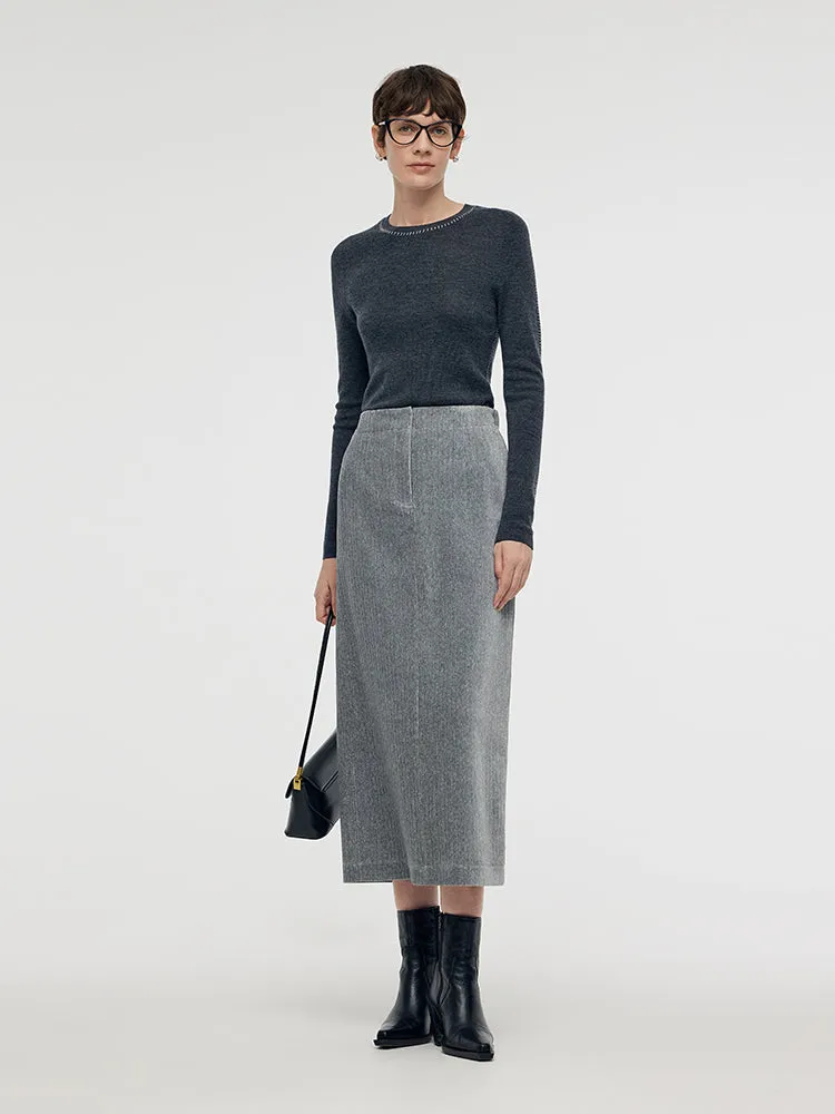 Machine Washable Wool Knit Top And Stretch Knitted Midi Skirt Two-Piece Set sold by Goelia