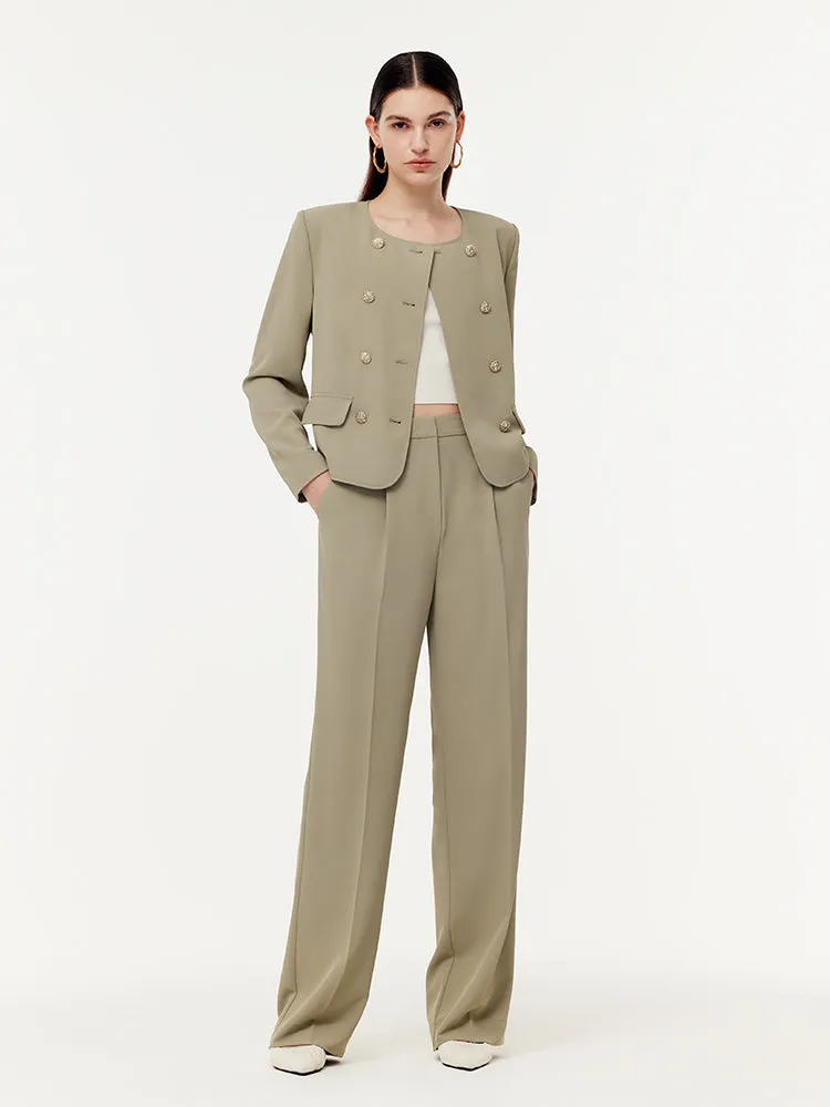 Double-Breasted Jacket And Adjustable Waist Pants Two-Piece Set sold by Goelia