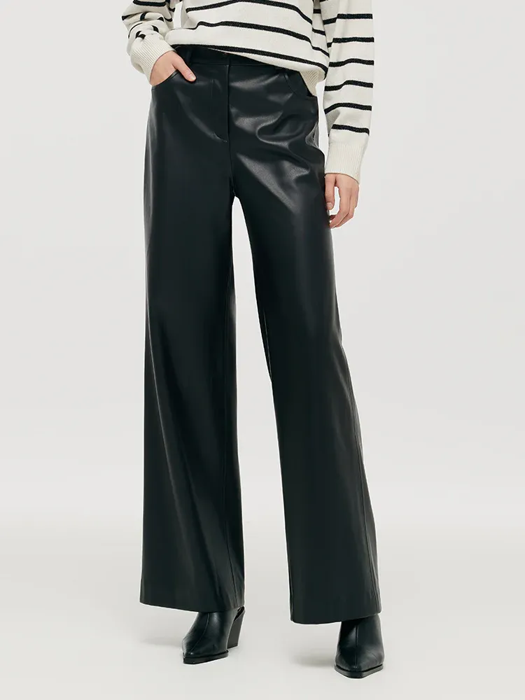 Wool Striped Sweater and PU Leather Pants Two-Piece Set sold by Goelia product image thumbnail 5