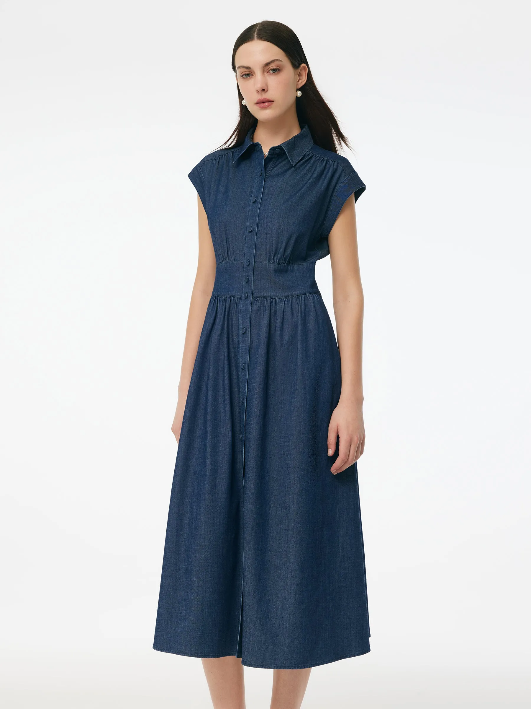 Denim Stretch Women Maxi Shirt Dress sold by Goelia