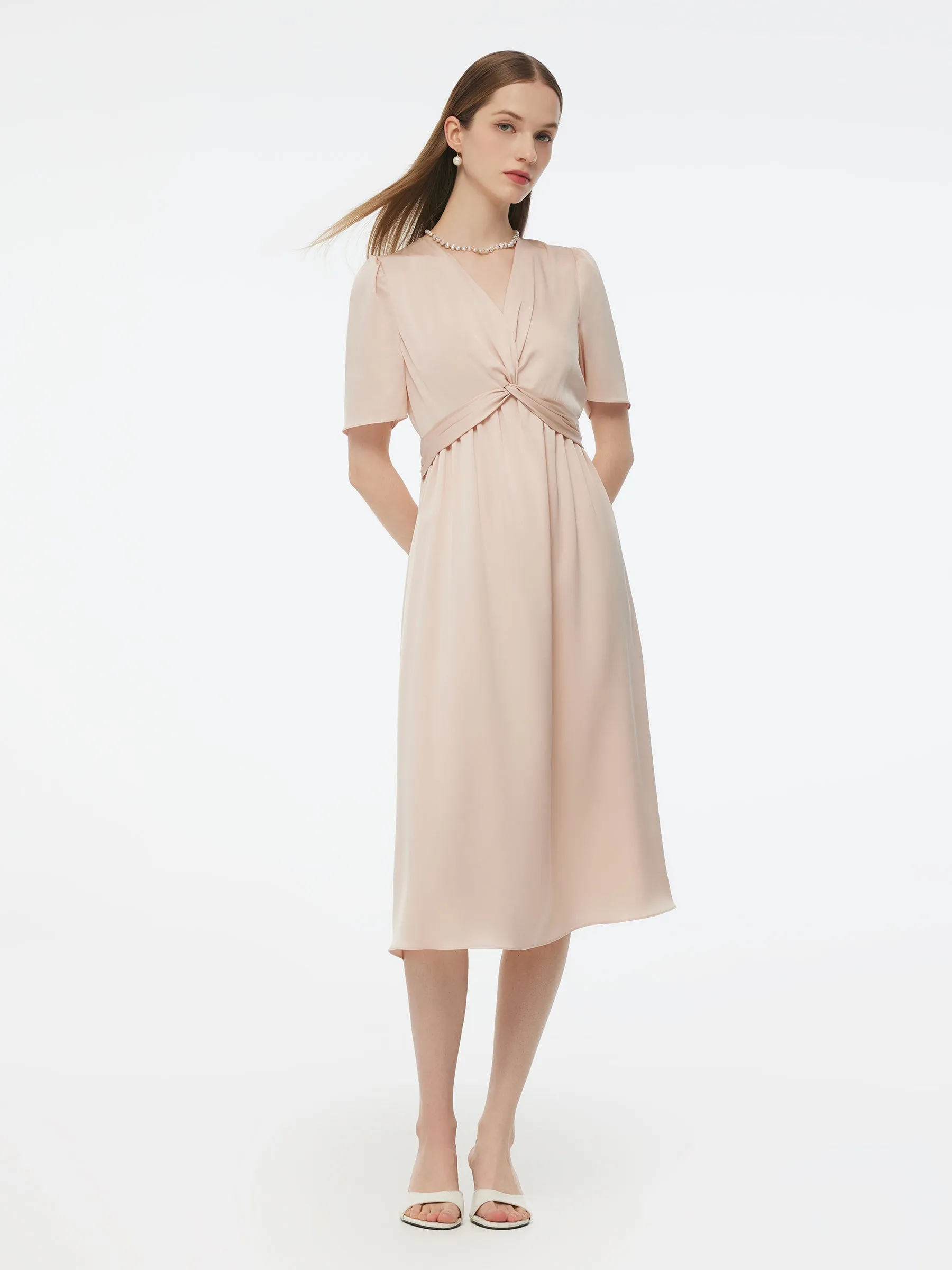 22MM Mulberry Silk Twist Front Women Midi Dress sold by Goelia product image thumbnail 2