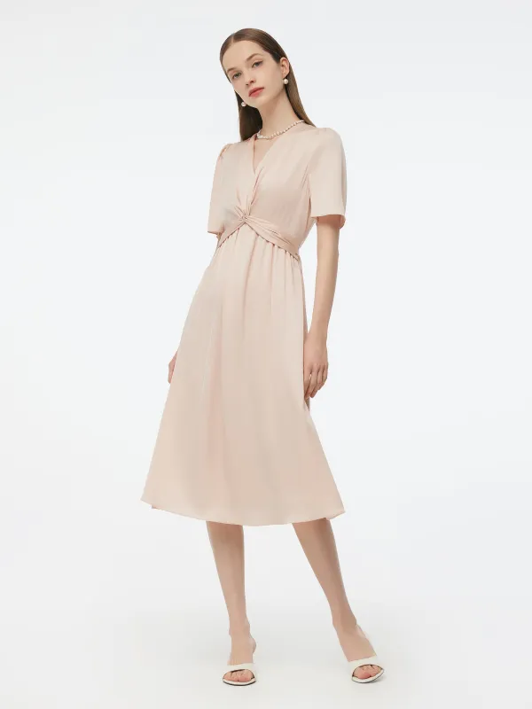 22MM Mulberry Silk Twist Front Women Midi Dress sold by Goelia