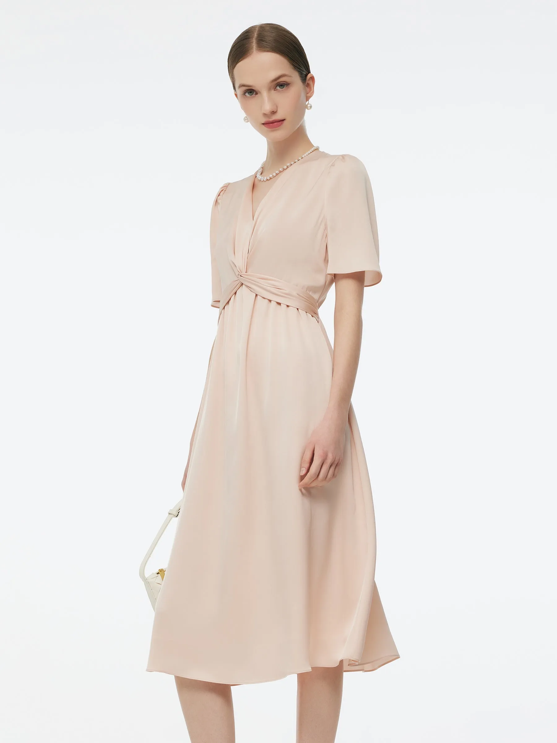 22MM Mulberry Silk Twist Front Women Midi Dress sold by Goelia product image thumbnail 4