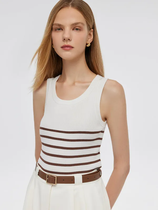 Acetate Cotton Striped Tank Top And Oil-Resistant Wide Leg Jeans Two-Piece Set sold by Goelia