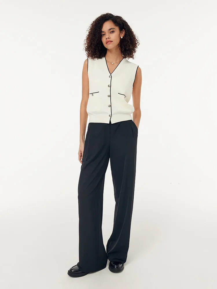 Contrast Trim Knit Vest And Denim Adjustable Waist Palazzo Jeans Two-Piece Set sold by Goelia product image thumbnail 2