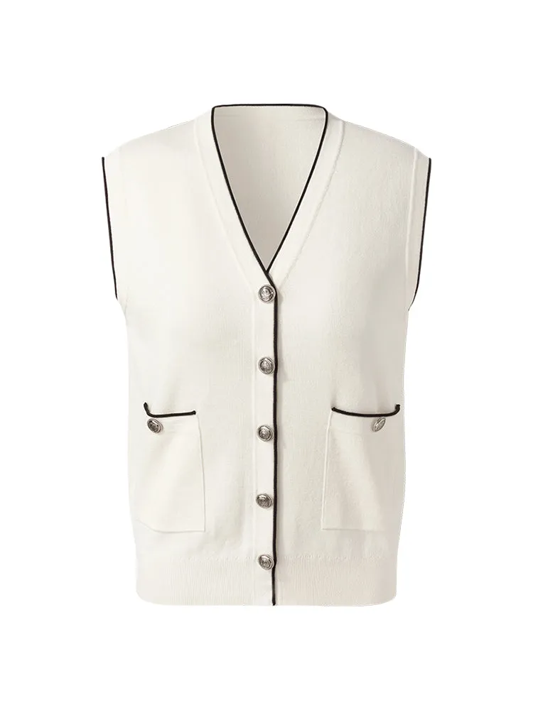 Contrast Trim Knit Vest And Denim Adjustable Waist Palazzo Jeans Two-Piece Set sold by Goelia product image thumbnail 4