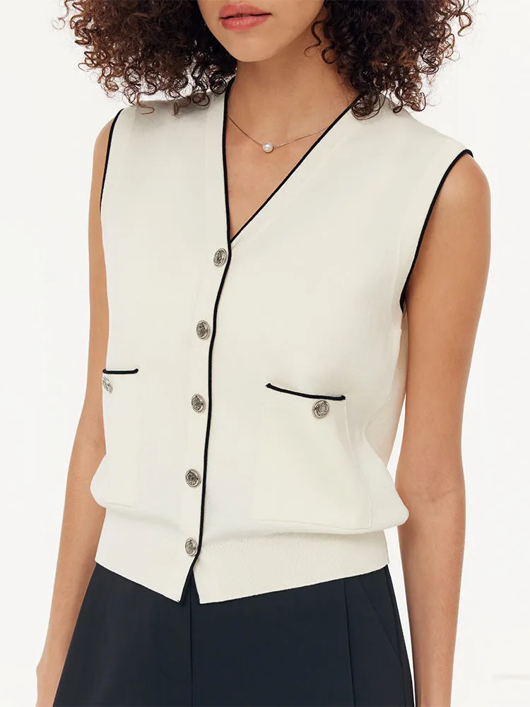 Contrast Trim Knit Vest And Denim Adjustable Waist Palazzo Jeans Two-Piece Set sold by Goelia product image thumbnail 3