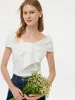 100% Cotton Bow Top And Adjustable Waist Denim Jeans Two-Piece Set sold by Goelia