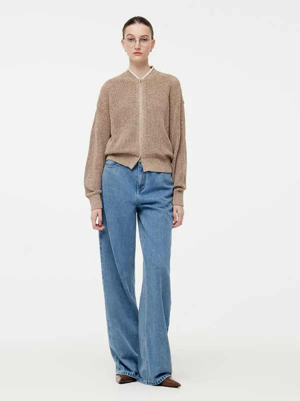 Linen Jacket And Tank Top And adjustable Waist Denim Jeans Two-Piece Set sold by Goelia